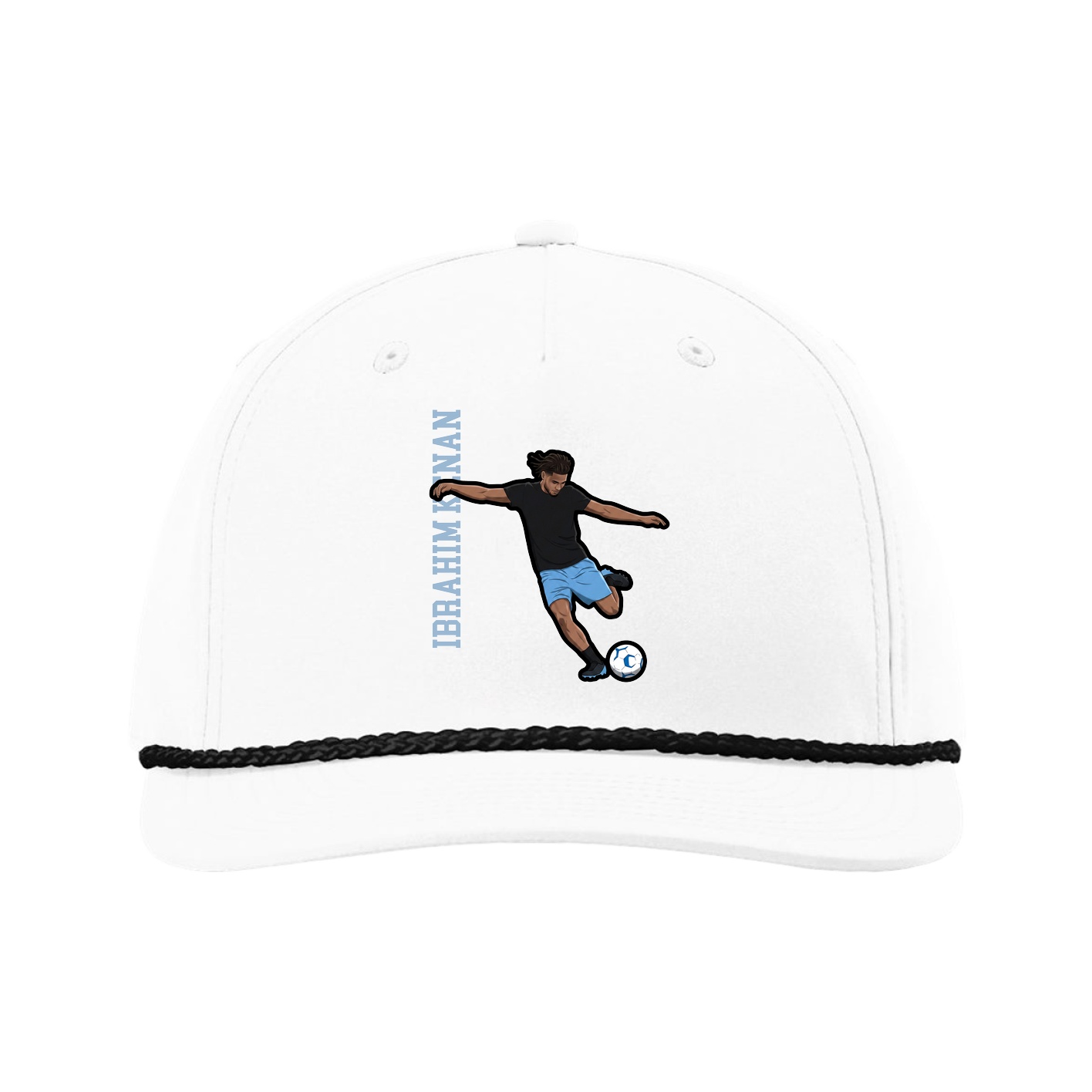Five-Panel Classic Rope Cap — Name Vertical in White