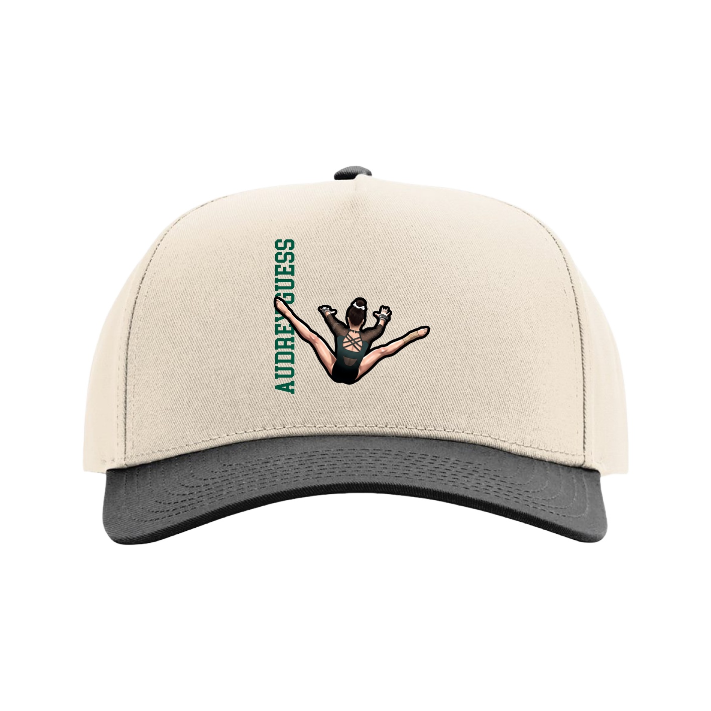 Full Fabric Five-Panel Champ Cap — Name Vertical in Cream/Black