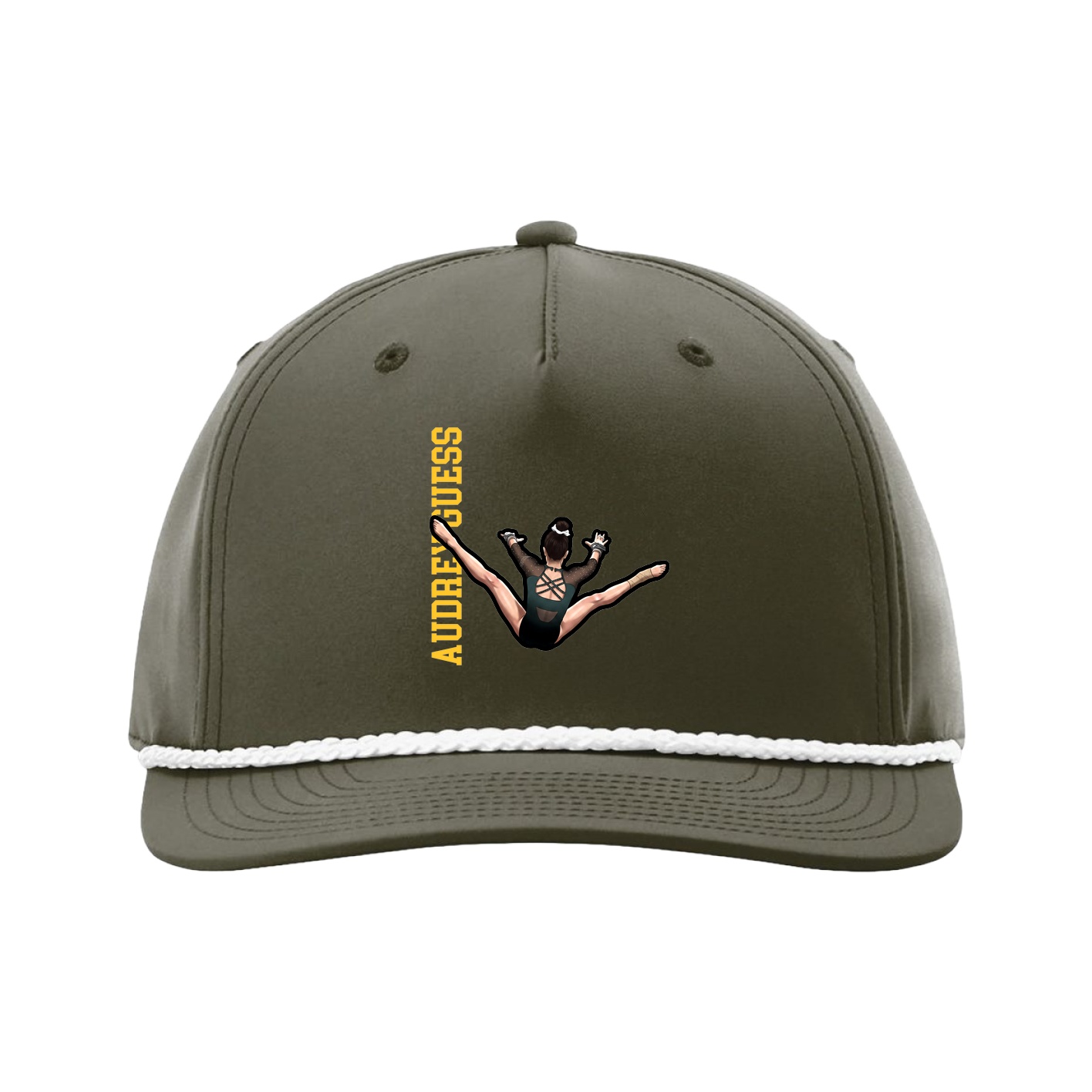 Five-Panel Classic Rope Cap — Name Vertical in Green