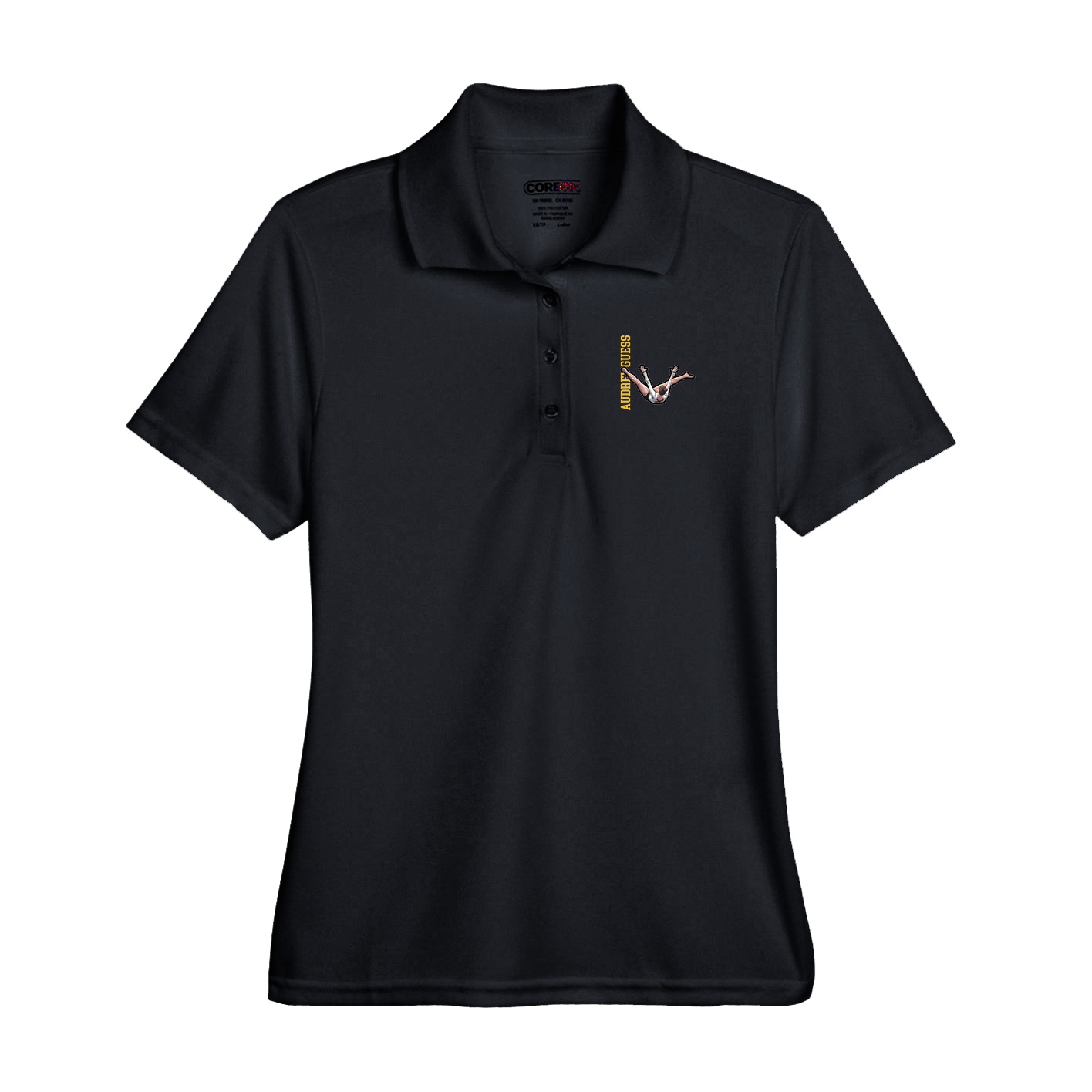 Performance Polo — Name Vertical in Black
