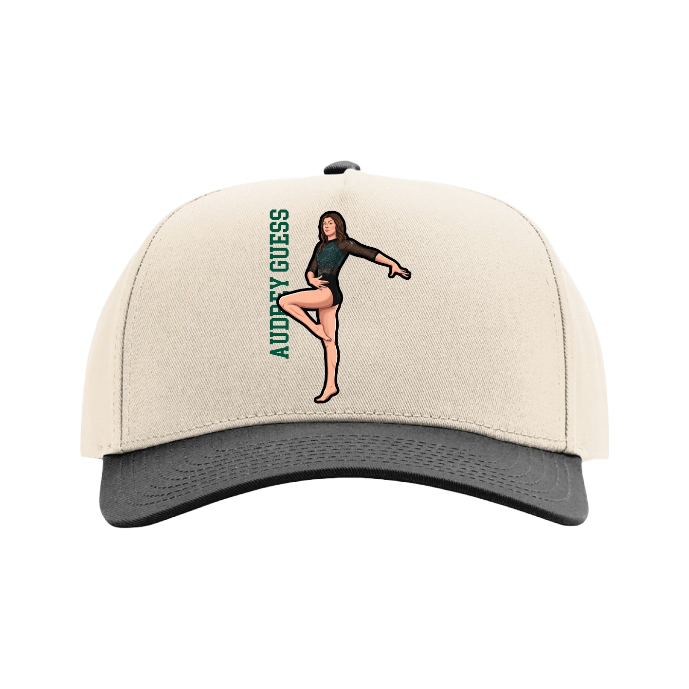 Full Fabric Five-Panel Champ Cap — Name Vertical in Cream/Black