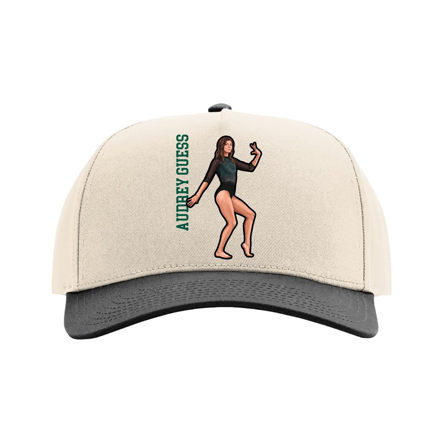 Full Fabric Five-Panel Champ Cap — Name Vertical in Cream/Black