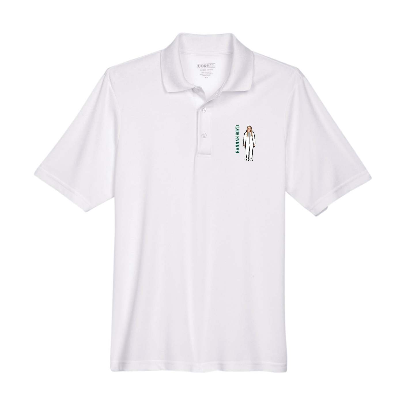 Performance Polo — Name Vertical in White