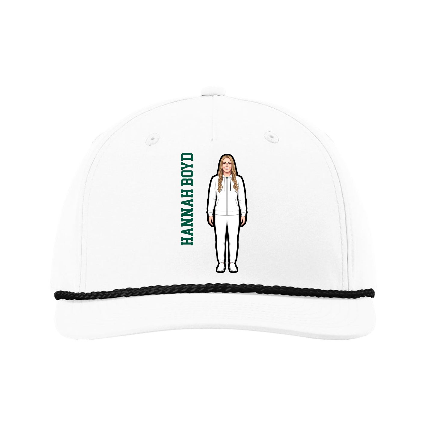 Five-Panel Classic Rope Cap — Name Vertical in White