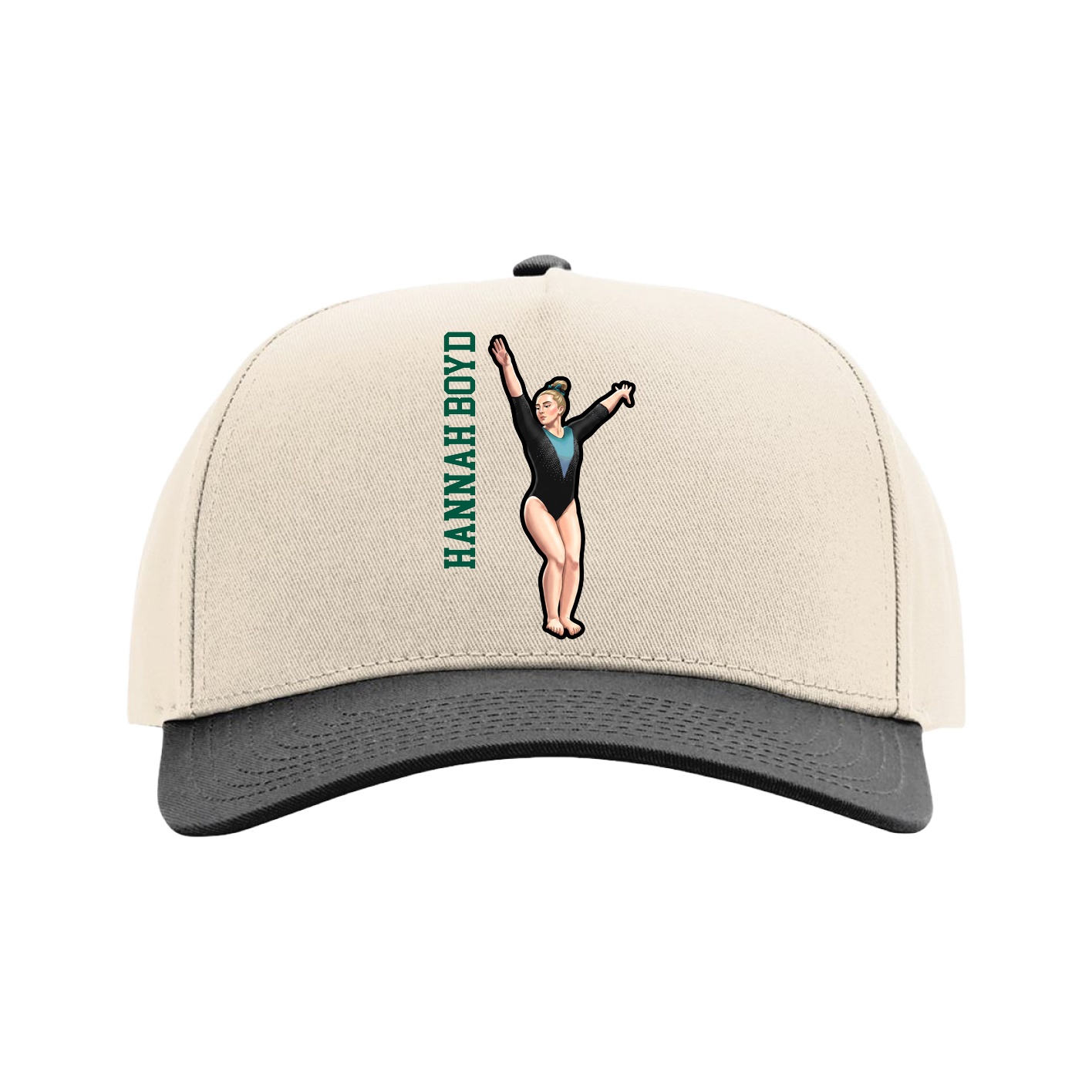Full Fabric Five-Panel Champ Cap — Name Vertical in Cream/Black