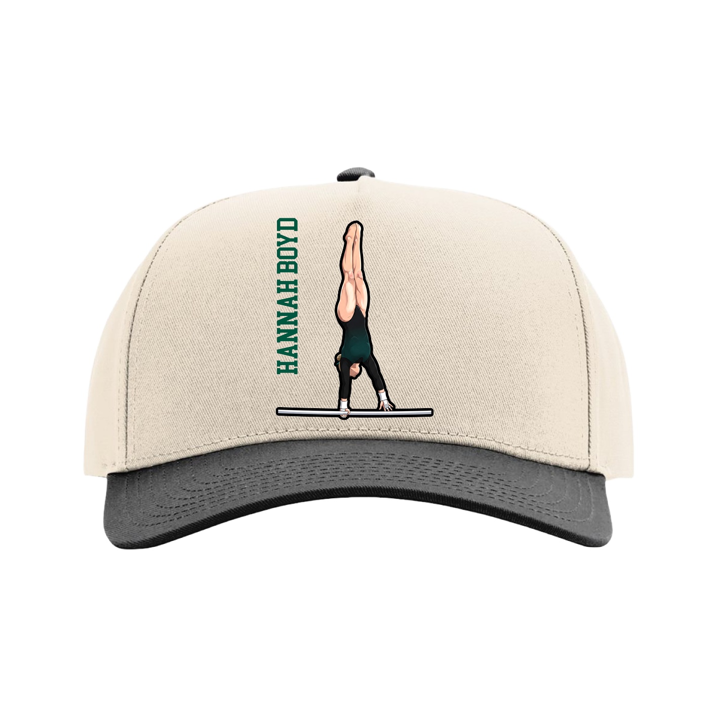 Full Fabric Five-Panel Champ Cap — Name Vertical in Cream/Black