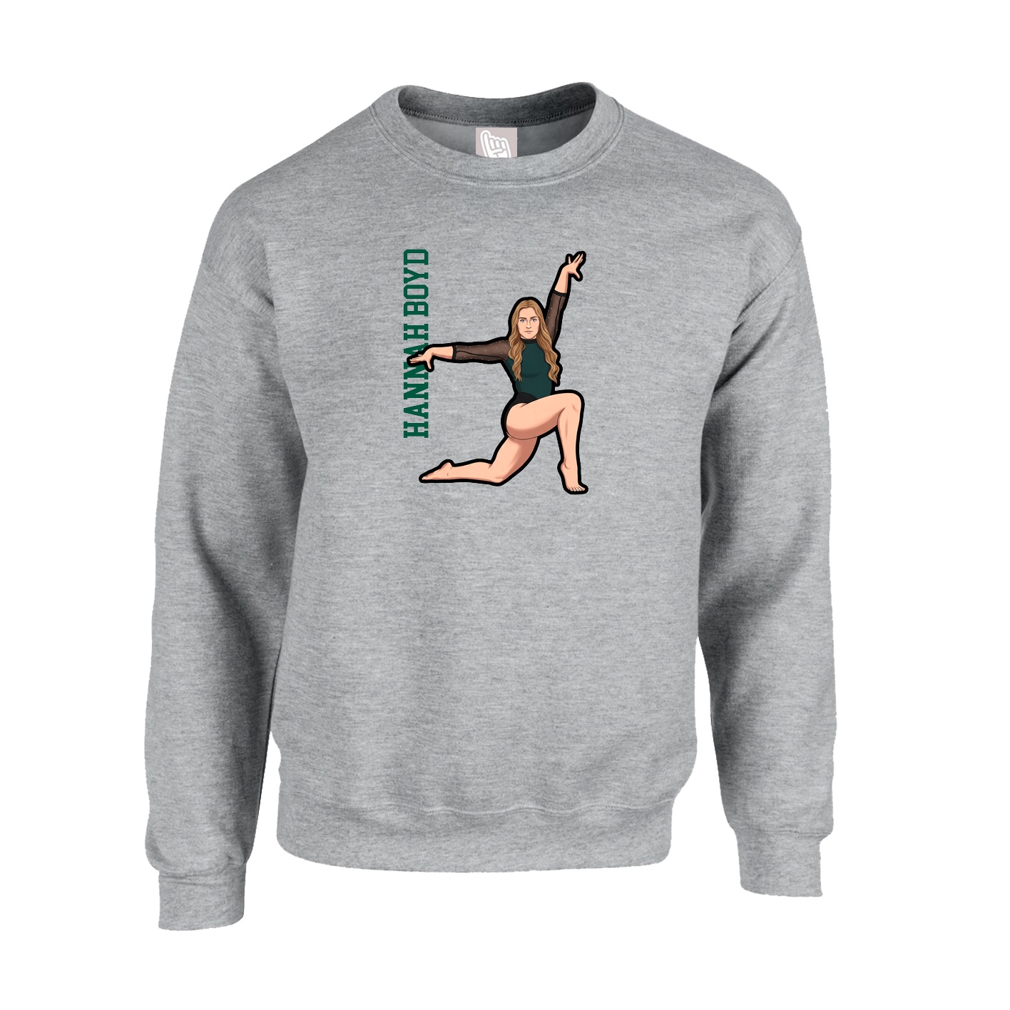 Fleece Crew — Name Vertical in Grey