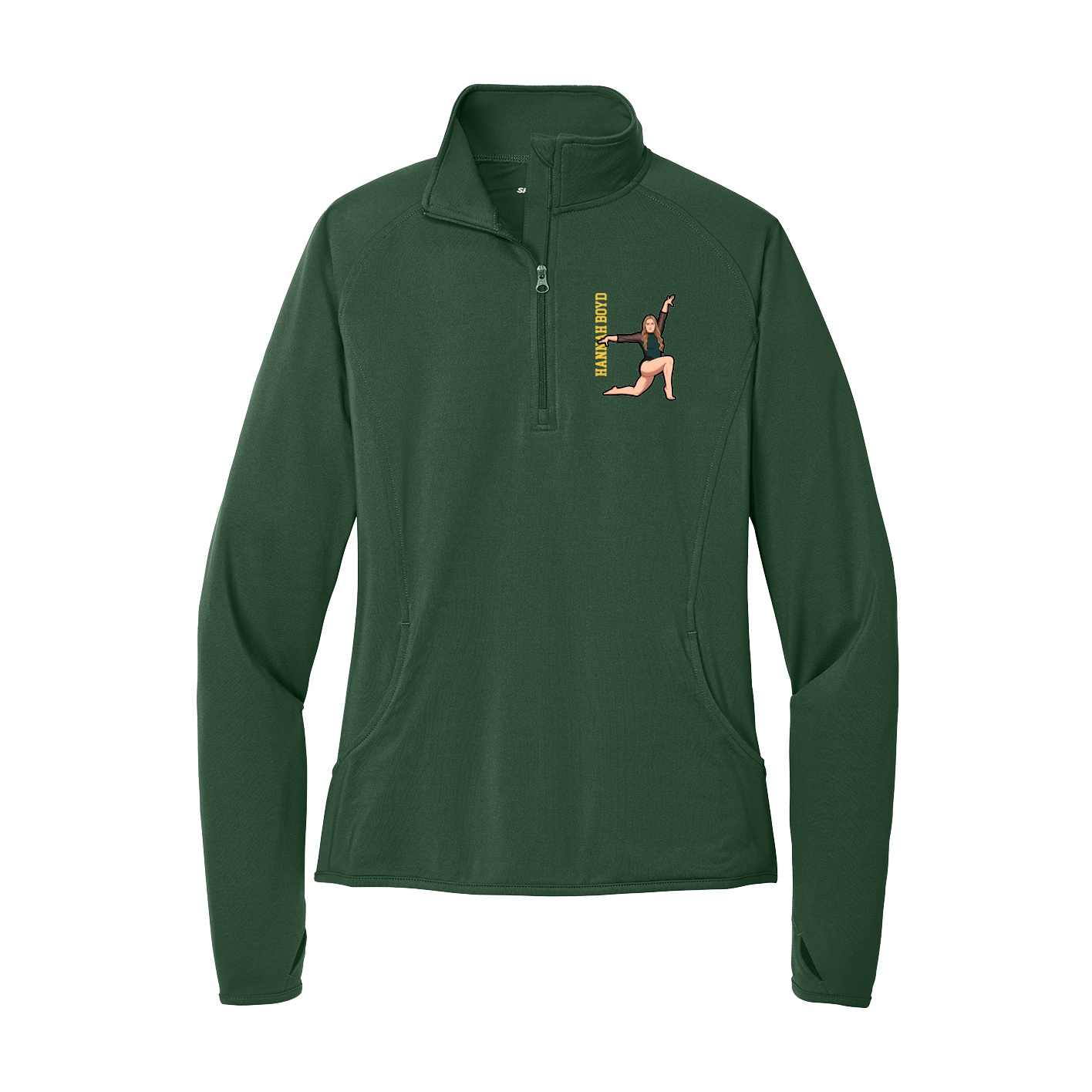 Women's Q-Zip Pullover — Name Vertical in Green