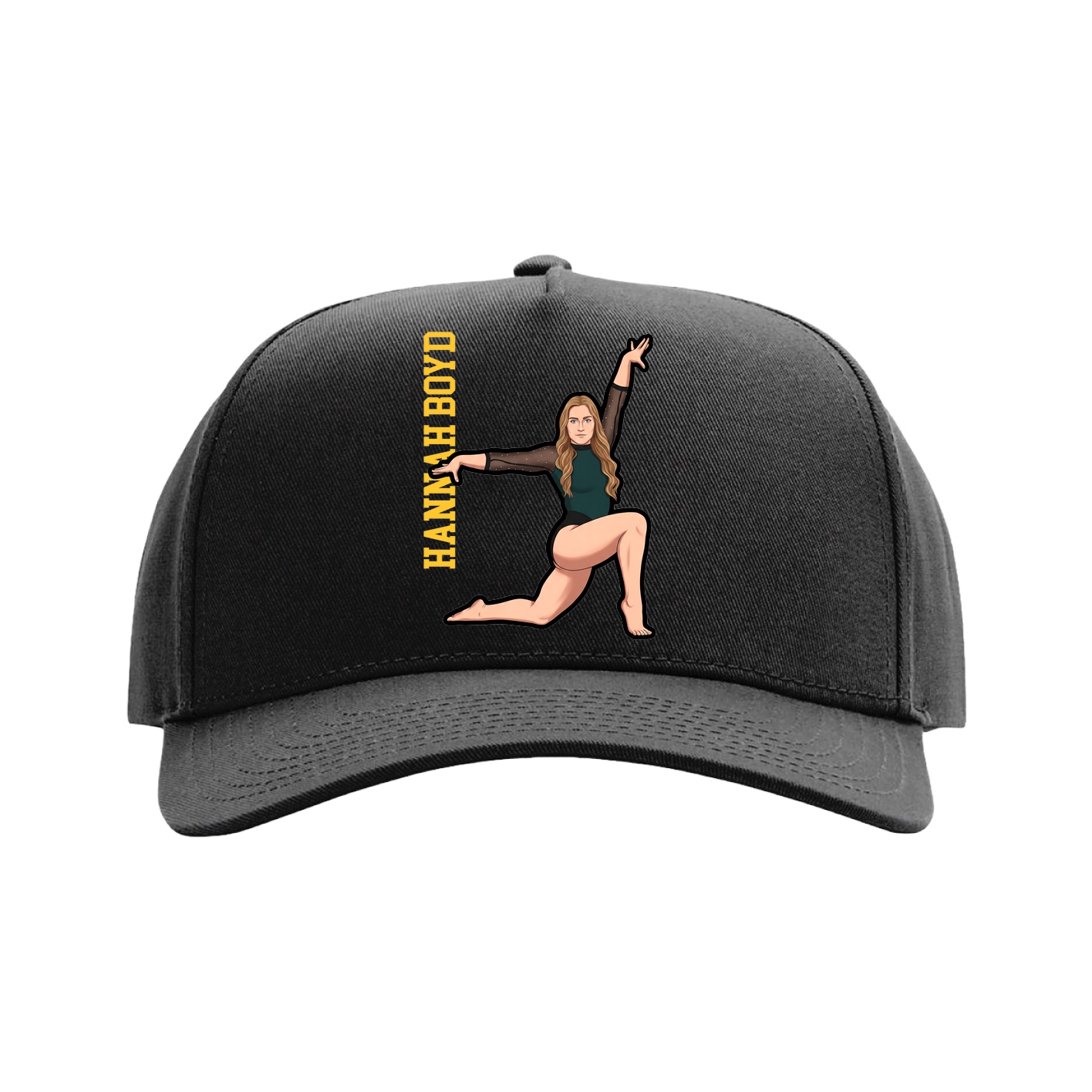 Full Fabric Five-Panel Champ Cap — Name Vertical in Black