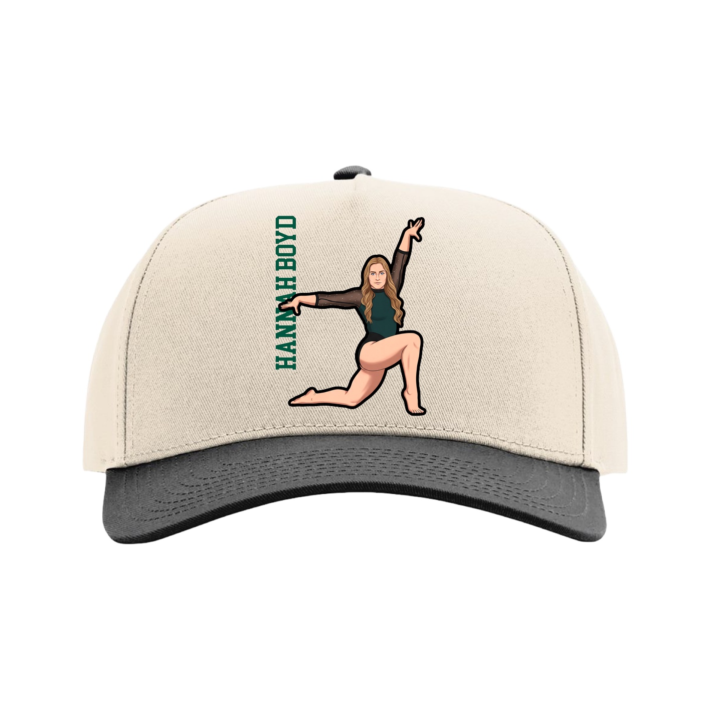 Full Fabric Five-Panel Champ Cap — Name Vertical in Cream/Black