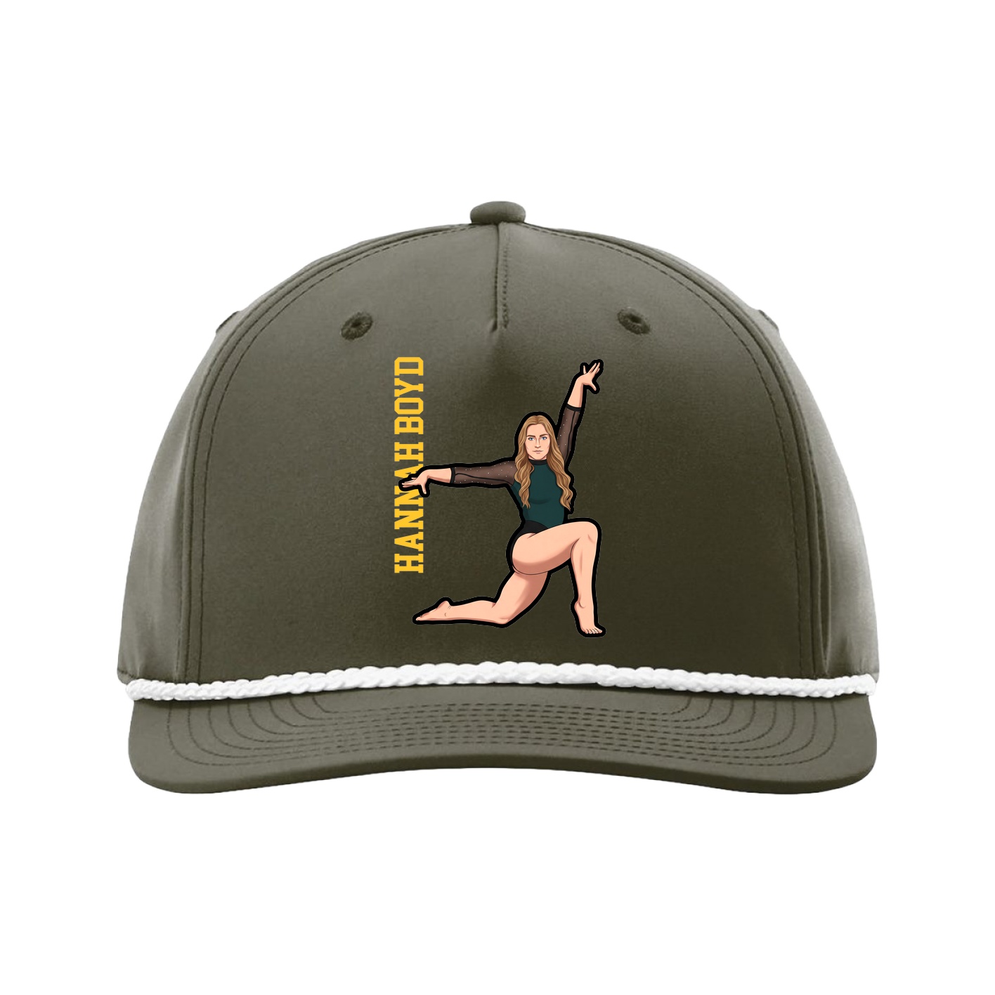 Five-Panel Classic Rope Cap — Name Vertical in Green
