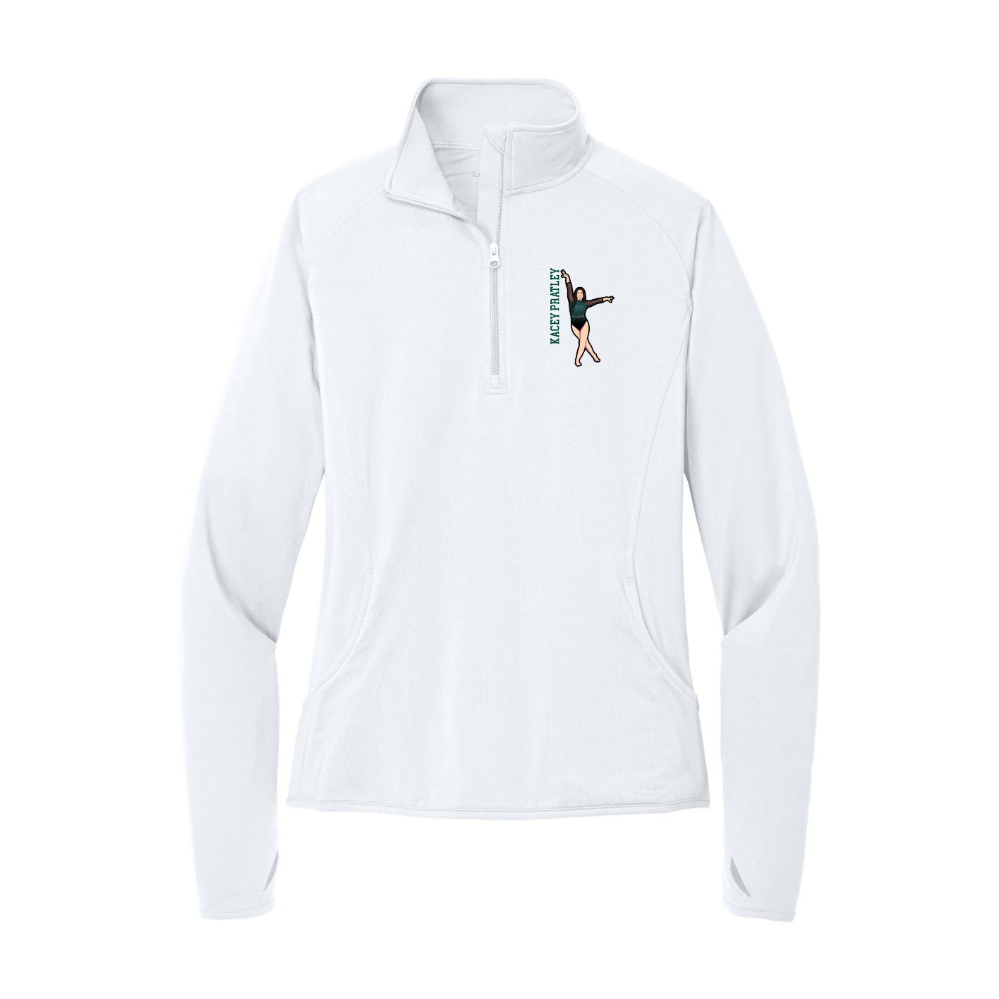 Women's Q-Zip Pullover — Name Vertical in White