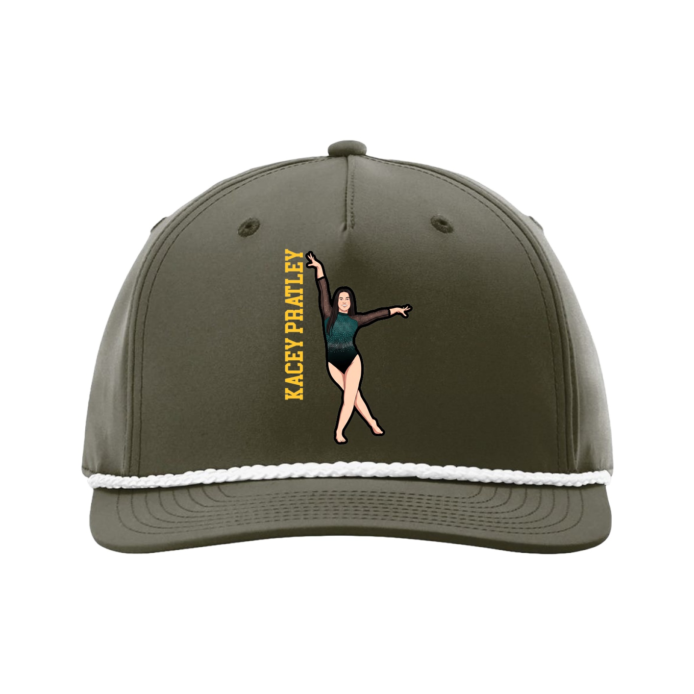 Five-Panel Classic Rope Cap — Name Vertical in Green