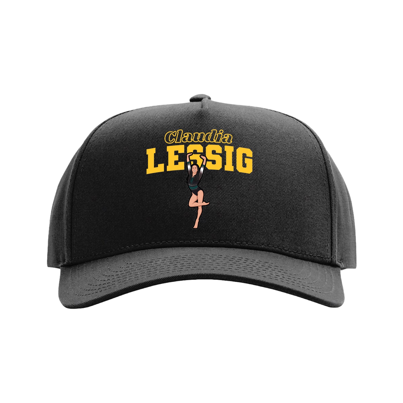 Full Fabric Five-Panel Champ Cap — Name Arch in Black