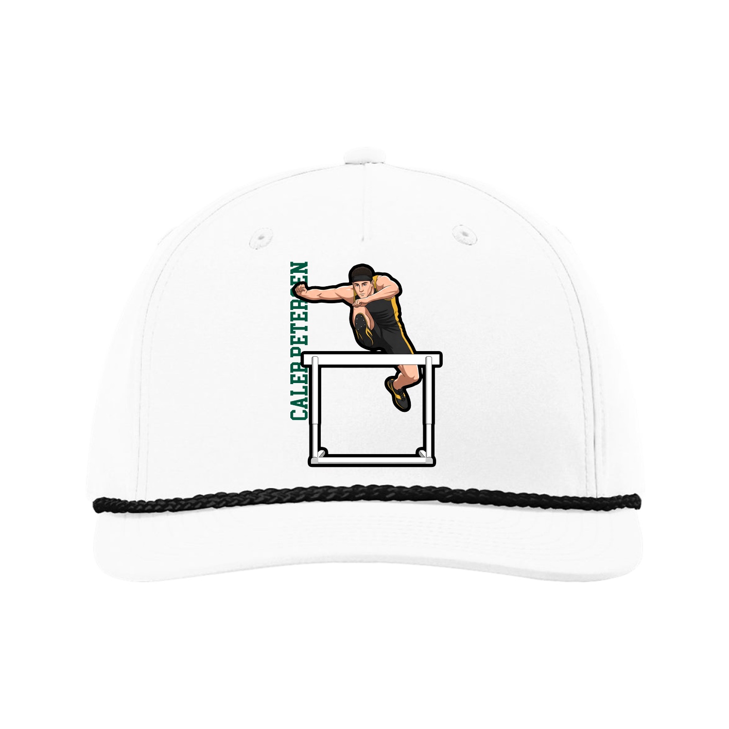 Five-Panel Classic Rope Cap — Name Vertical in White