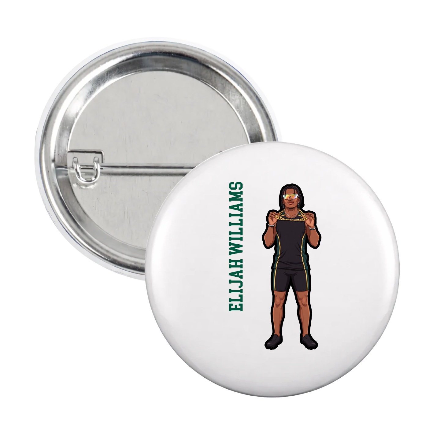 Game Day Button — Name Vertical in White