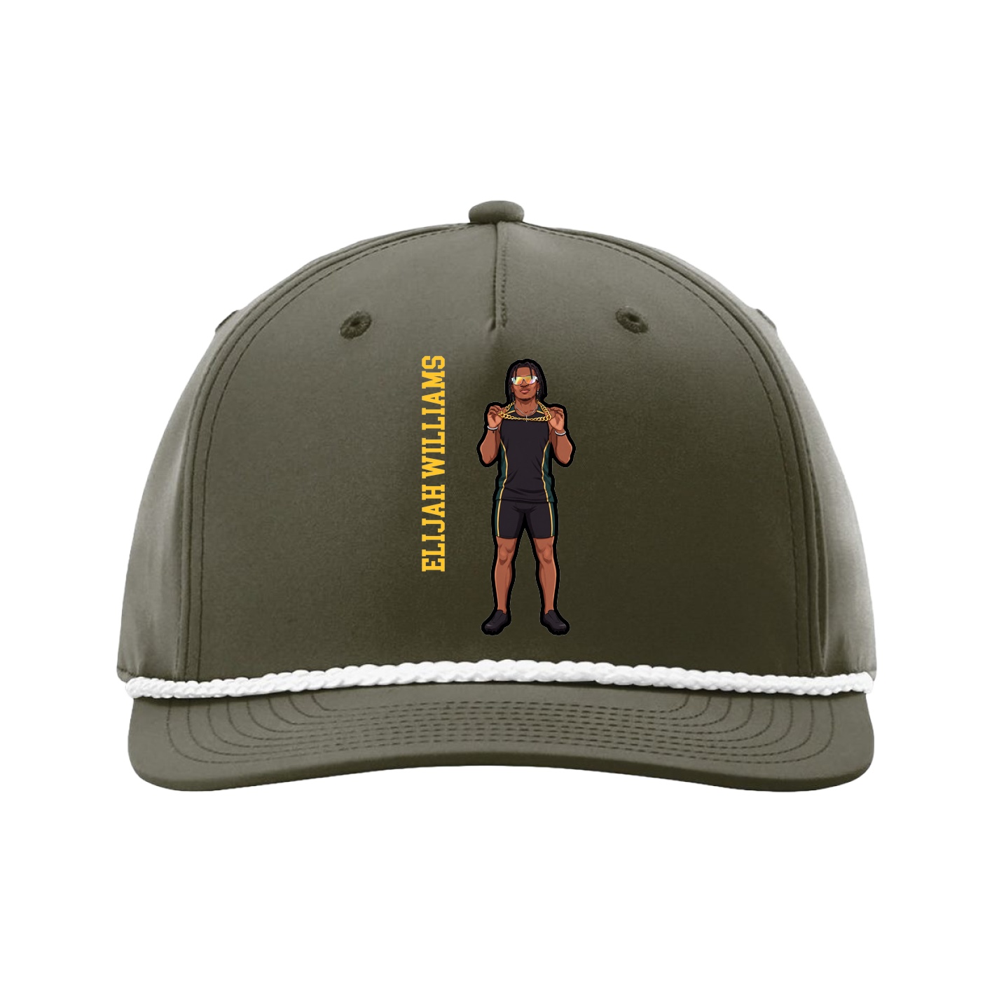 Five-Panel Classic Rope Cap — Name Vertical in Green