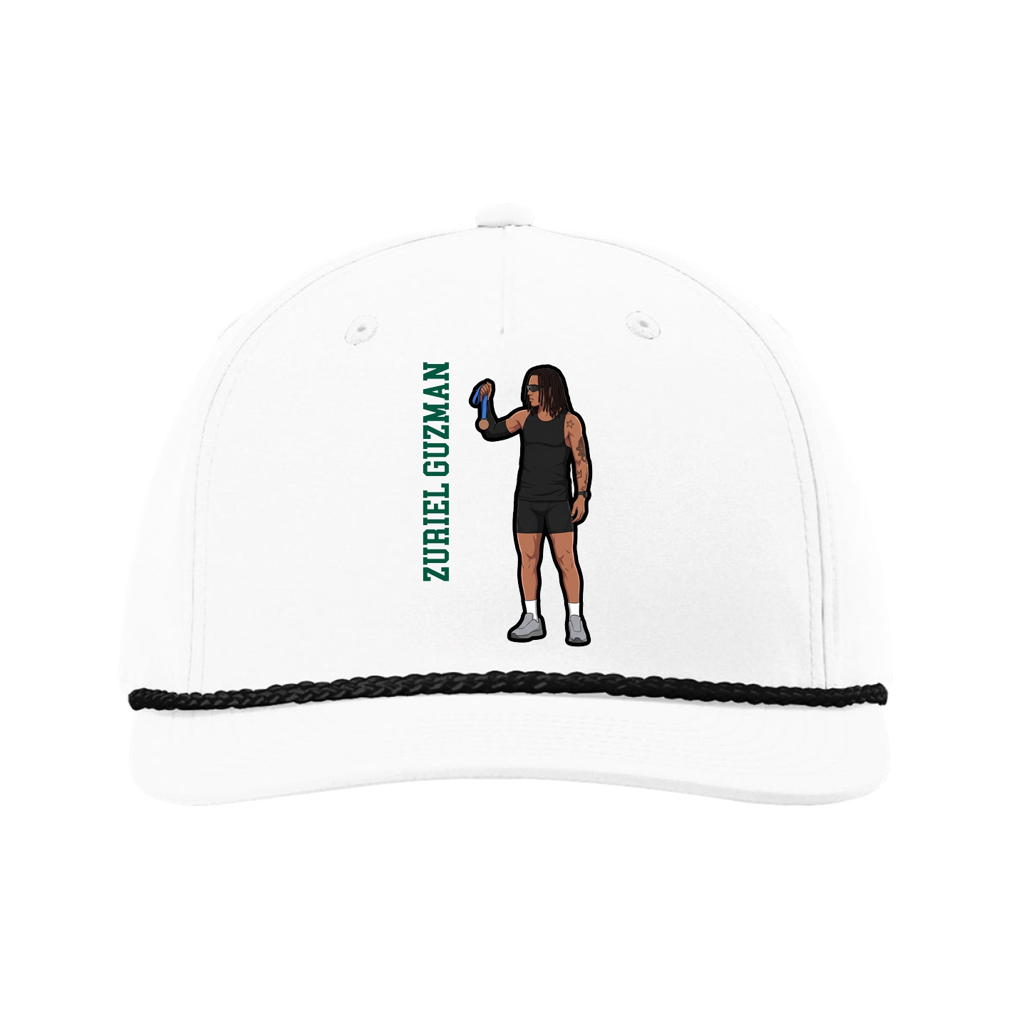 Five-Panel Classic Rope Cap — Name Vertical in White