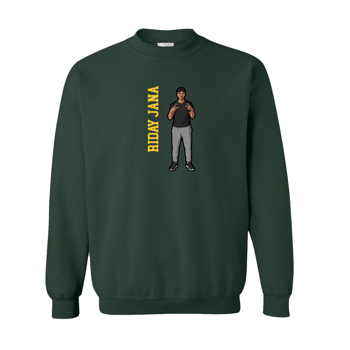 Fleece Crew — Name Vertical in Green