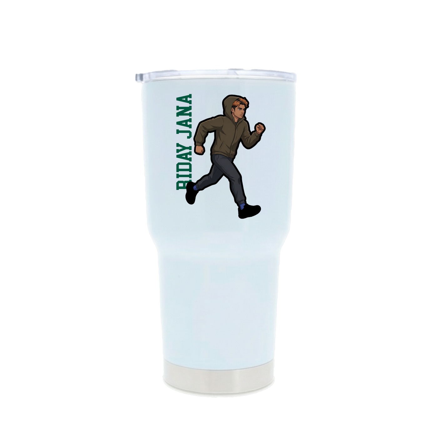 30oz Stainless Steel Tumbler — Name Vertical in White