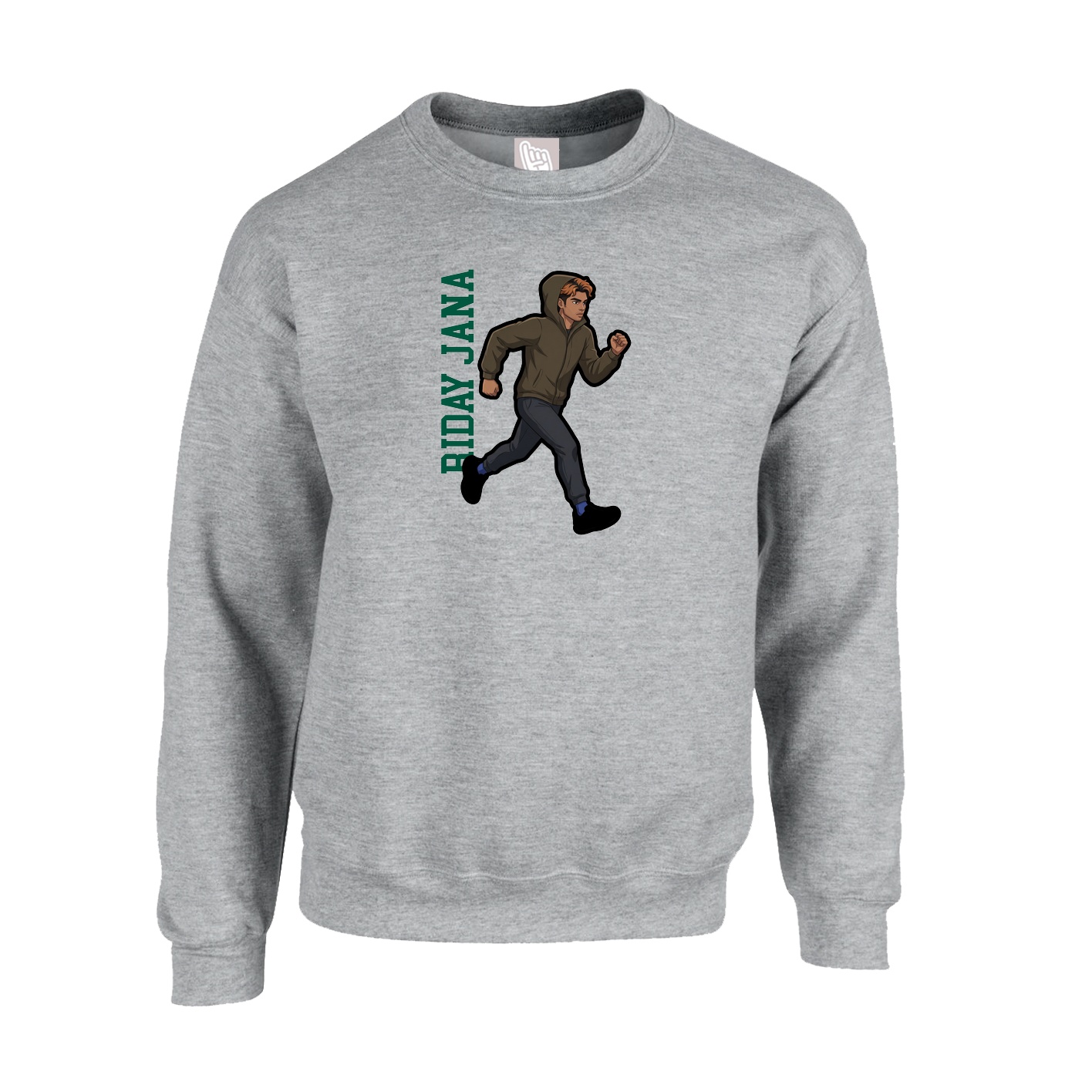 Fleece Crew — Name Vertical in Grey