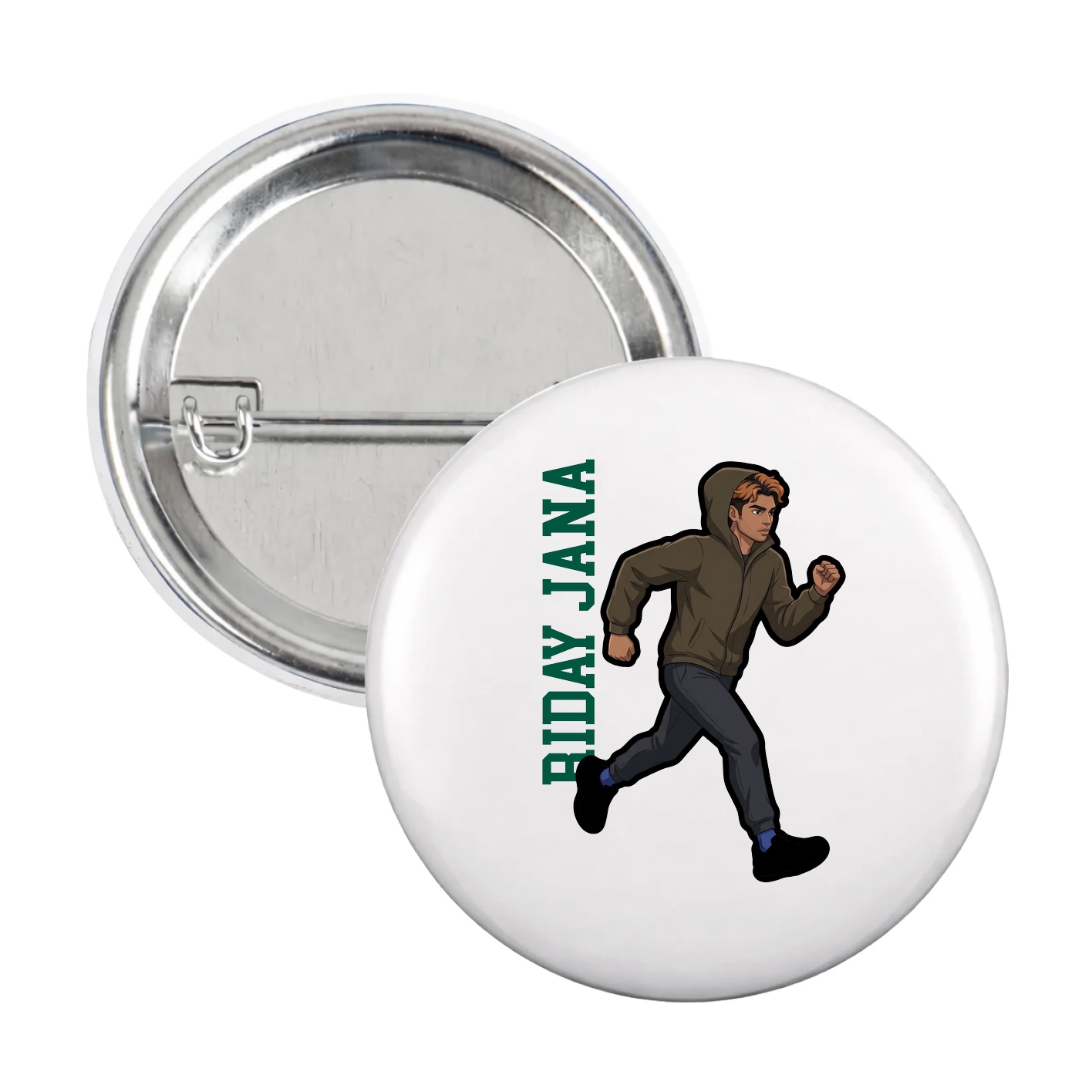Game Day Button — Name Vertical in White