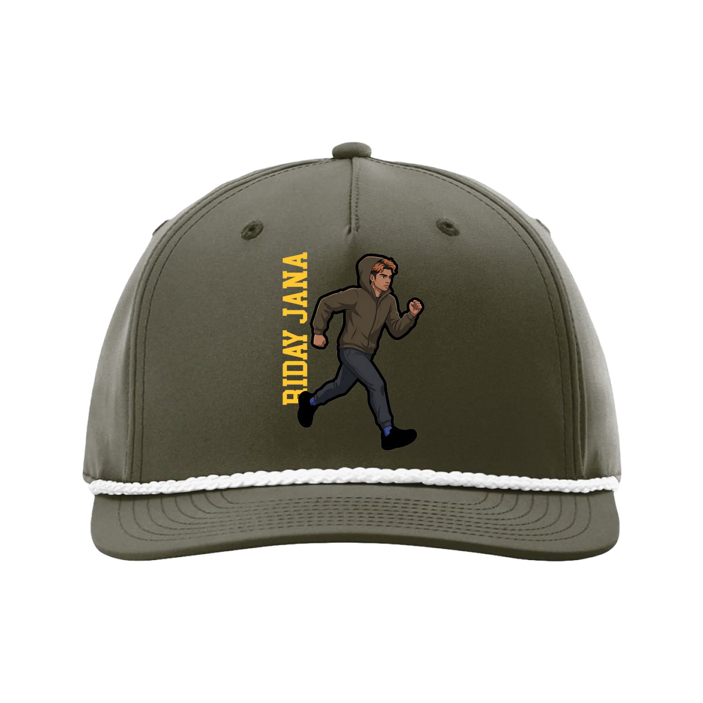Five-Panel Classic Rope Cap — Name Vertical in Green