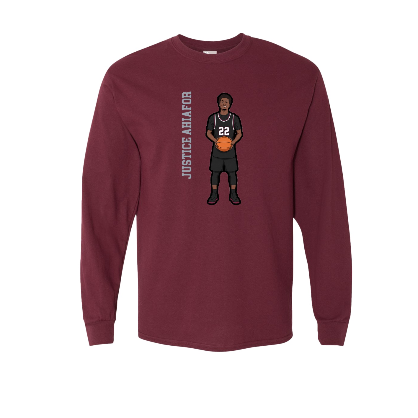 Long Sleeve Tee — Name Vertical in Maroon