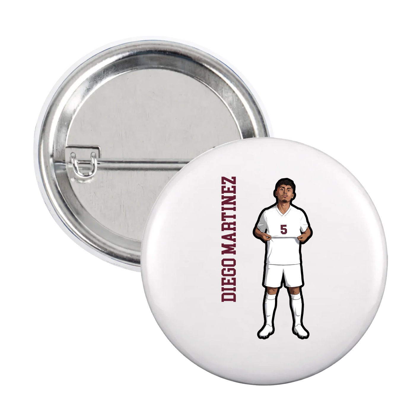 Game Day Button — Name Vertical in White