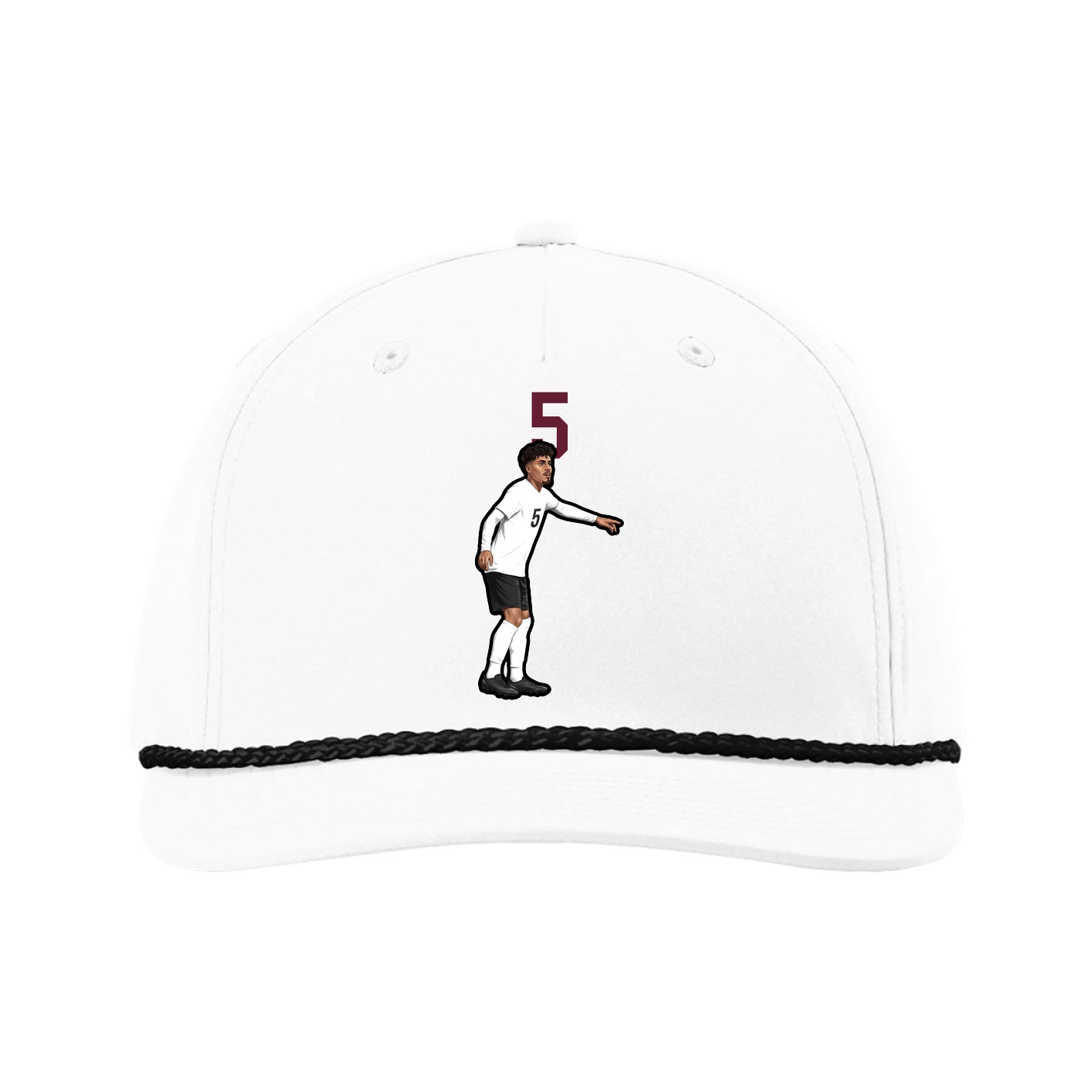 Five-Panel Classic Rope Cap — Number Top in White