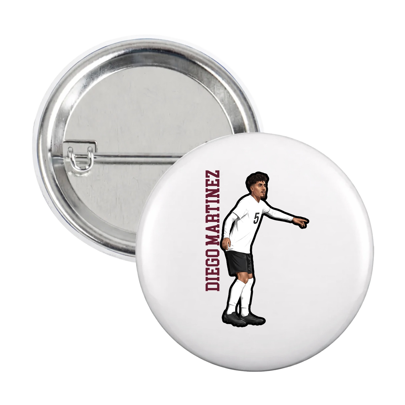Game Day Button — Name Vertical in White