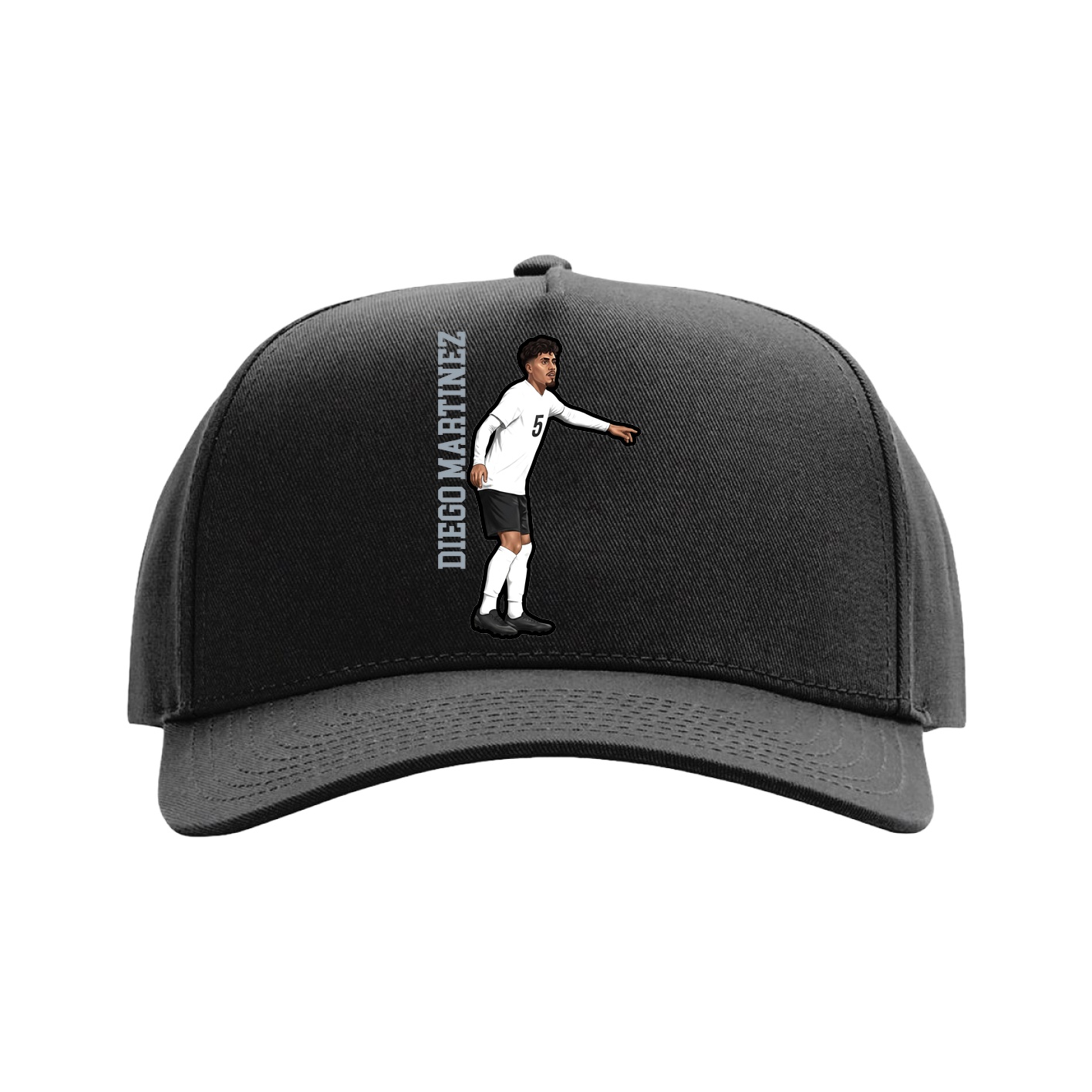 Full Fabric Five-Panel Champ Cap — Name Vertical in Black
