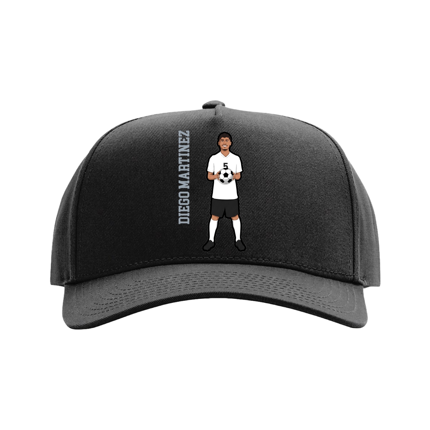 Full Fabric Five-Panel Champ Cap — Name Vertical in Black