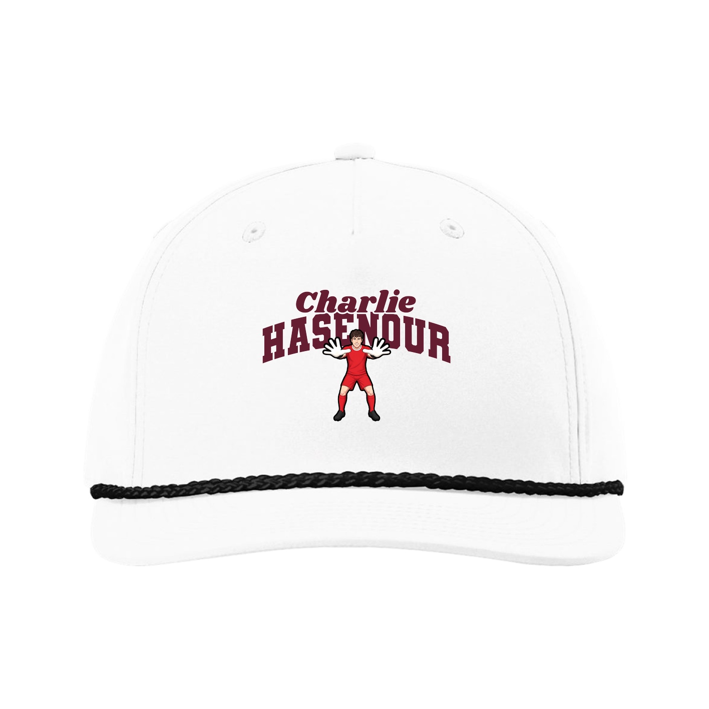 Five-Panel Classic Rope Cap — Signature Arch in White