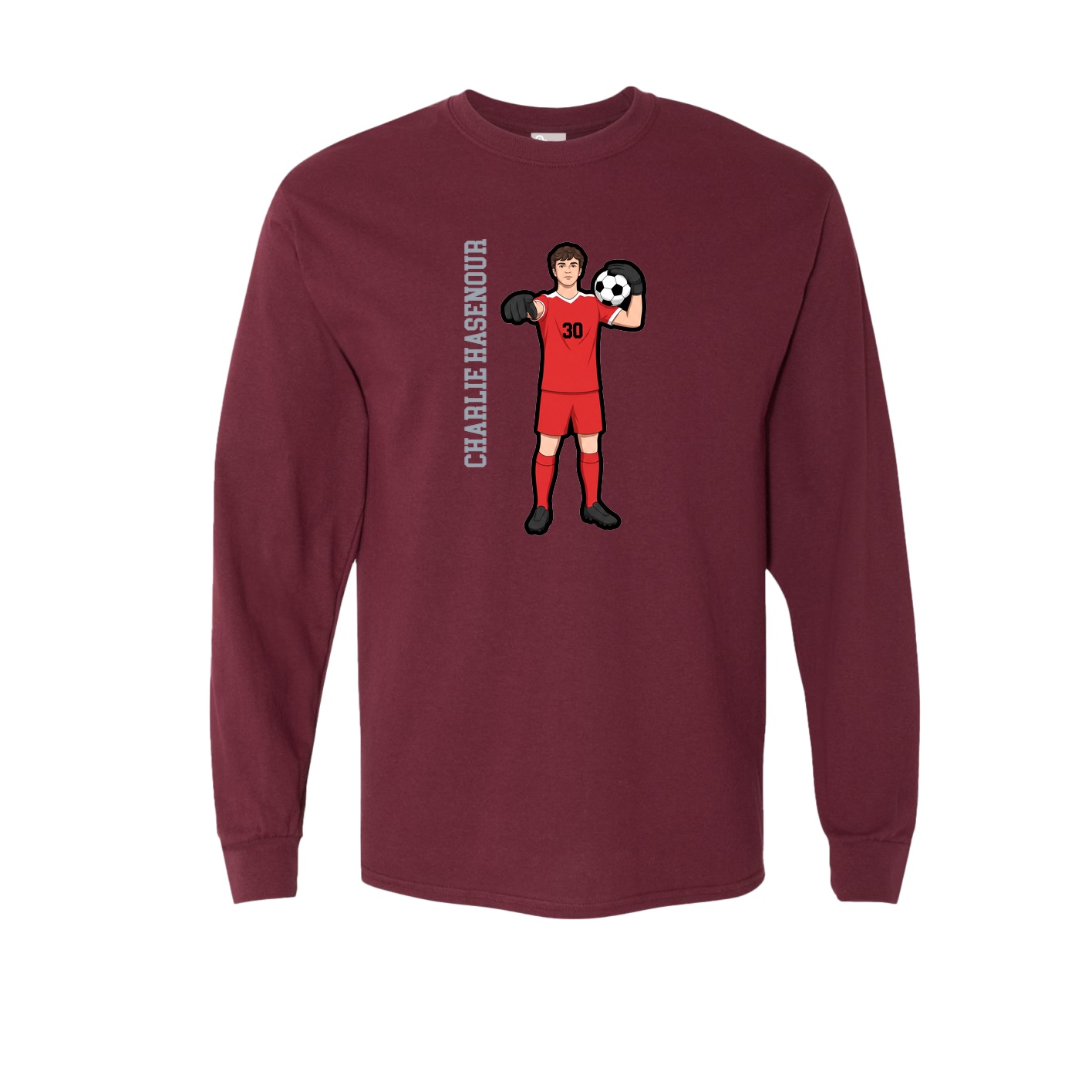 Long Sleeve Tee — Name Vertical in Maroon