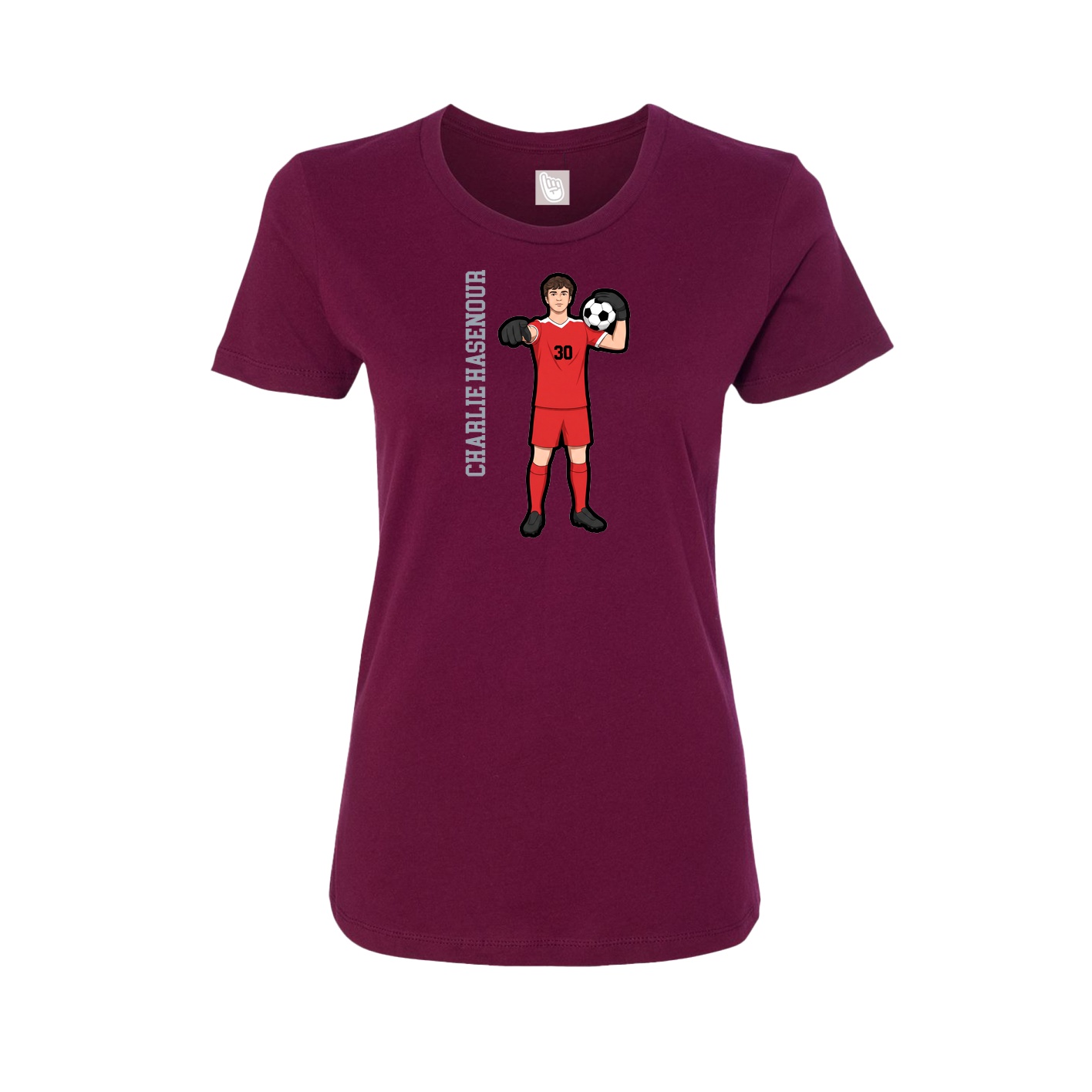 Womens Tee — Name Vertical in Maroon