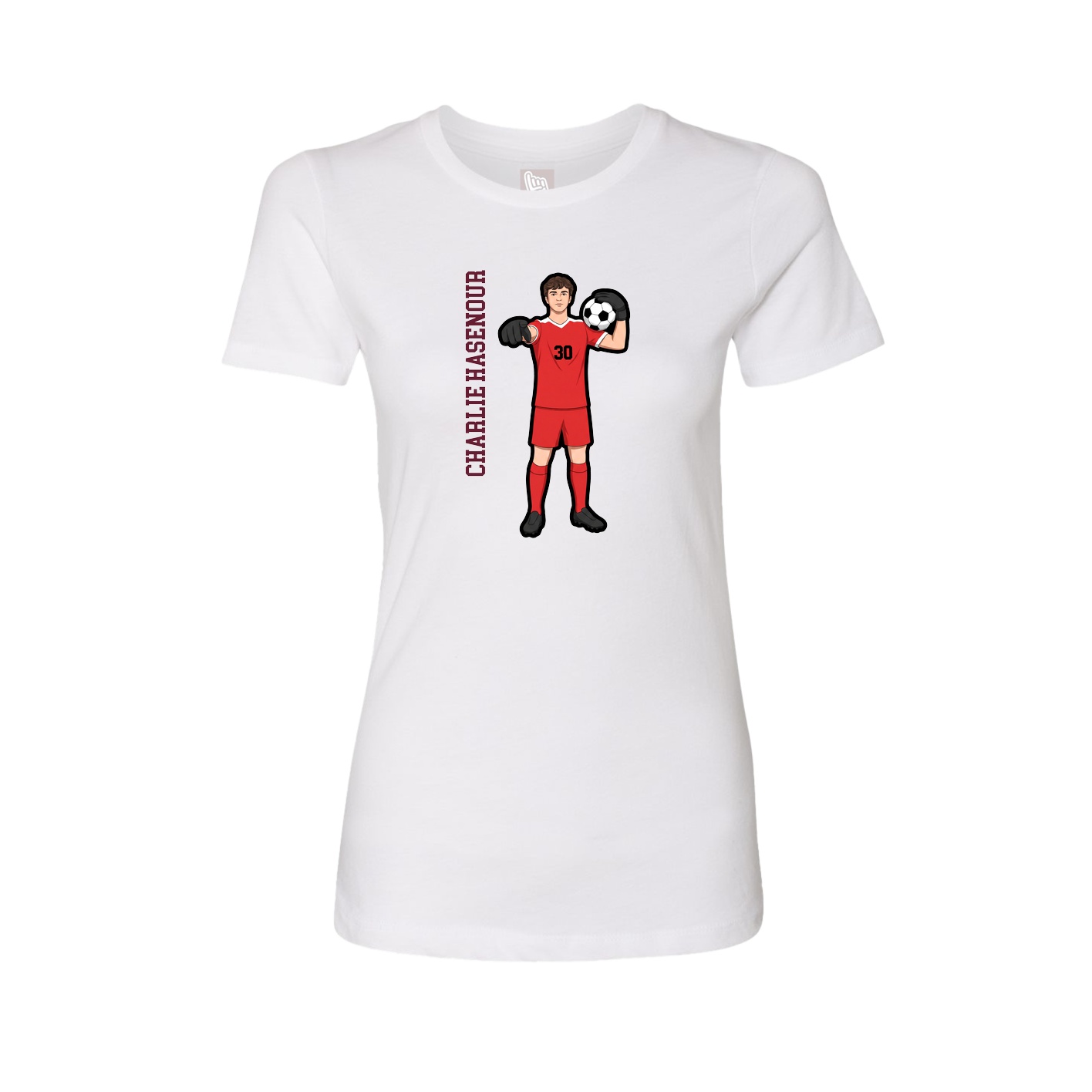 Womens Tee — Name Vertical in White