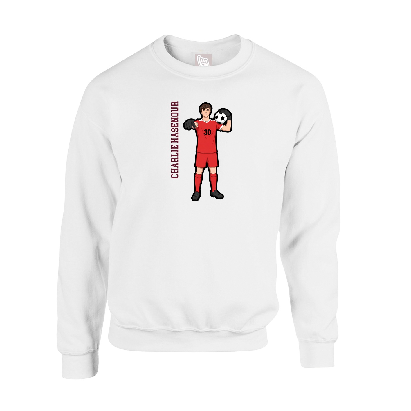 Fleece Crew — Name Vertical in White
