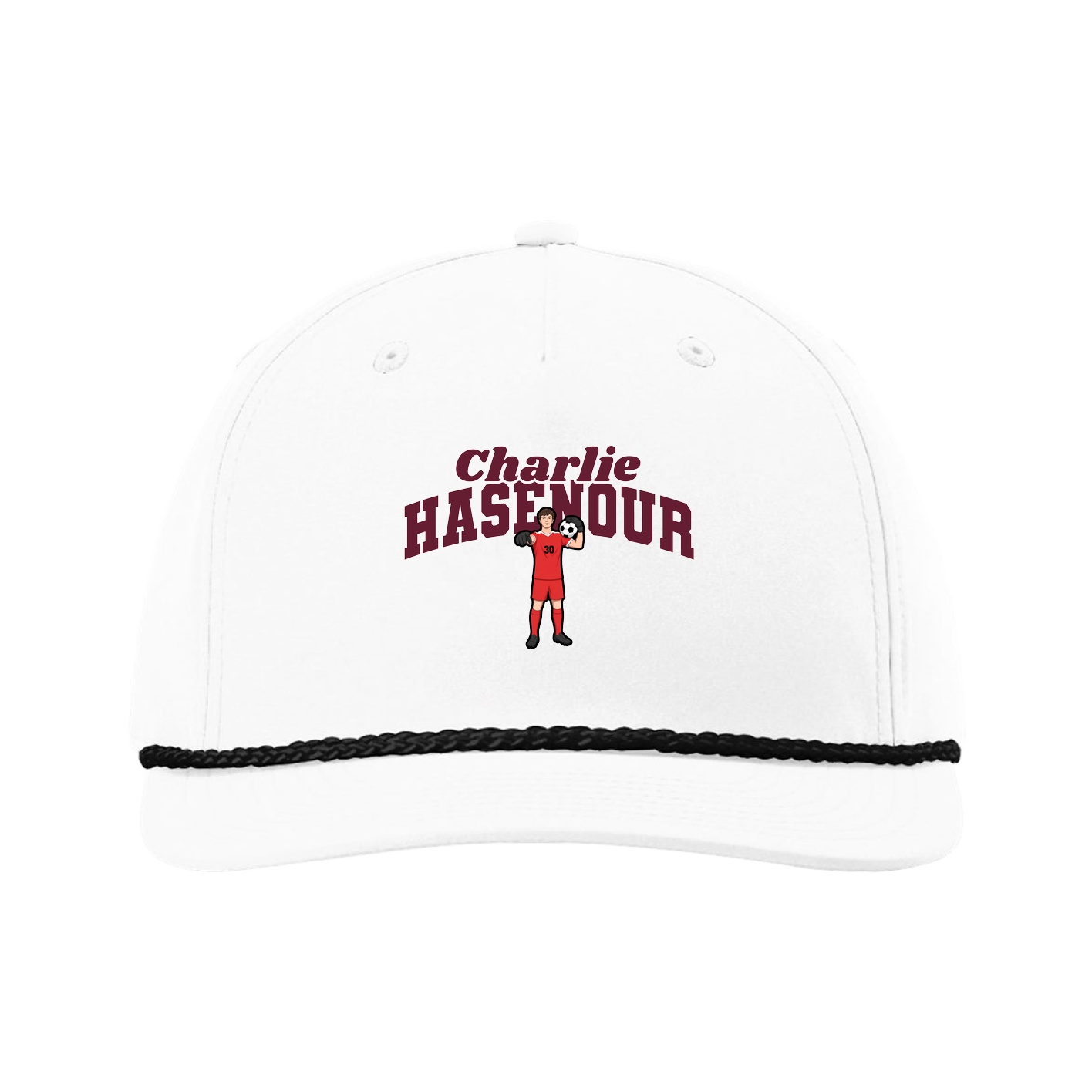 Five-Panel Classic Rope Cap — Signature Arch in White