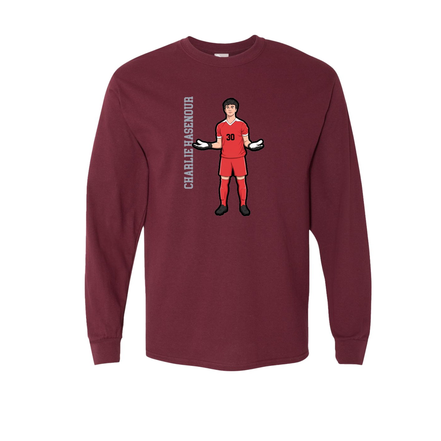 Long Sleeve Tee — Name Vertical in Maroon