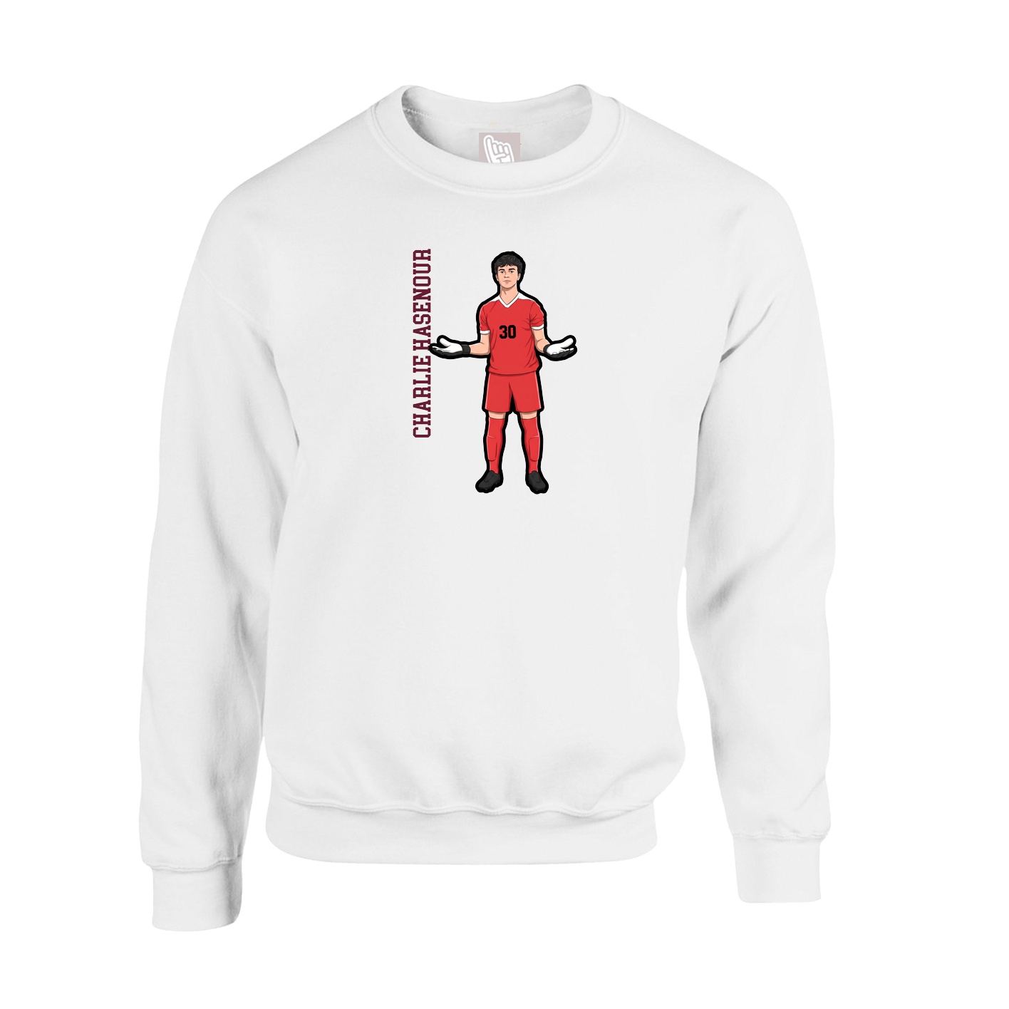 Fleece Crew — Name Vertical in White