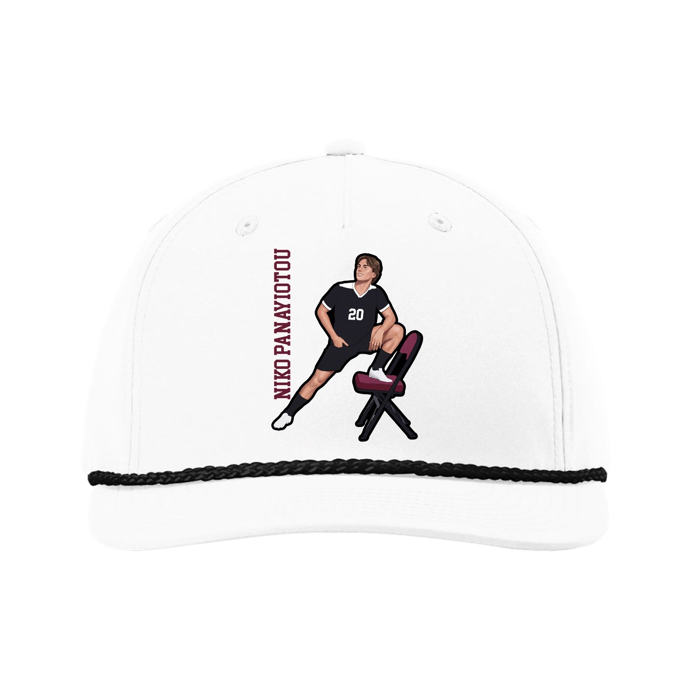 Five-Panel Classic Rope Cap — Name Vertical in White