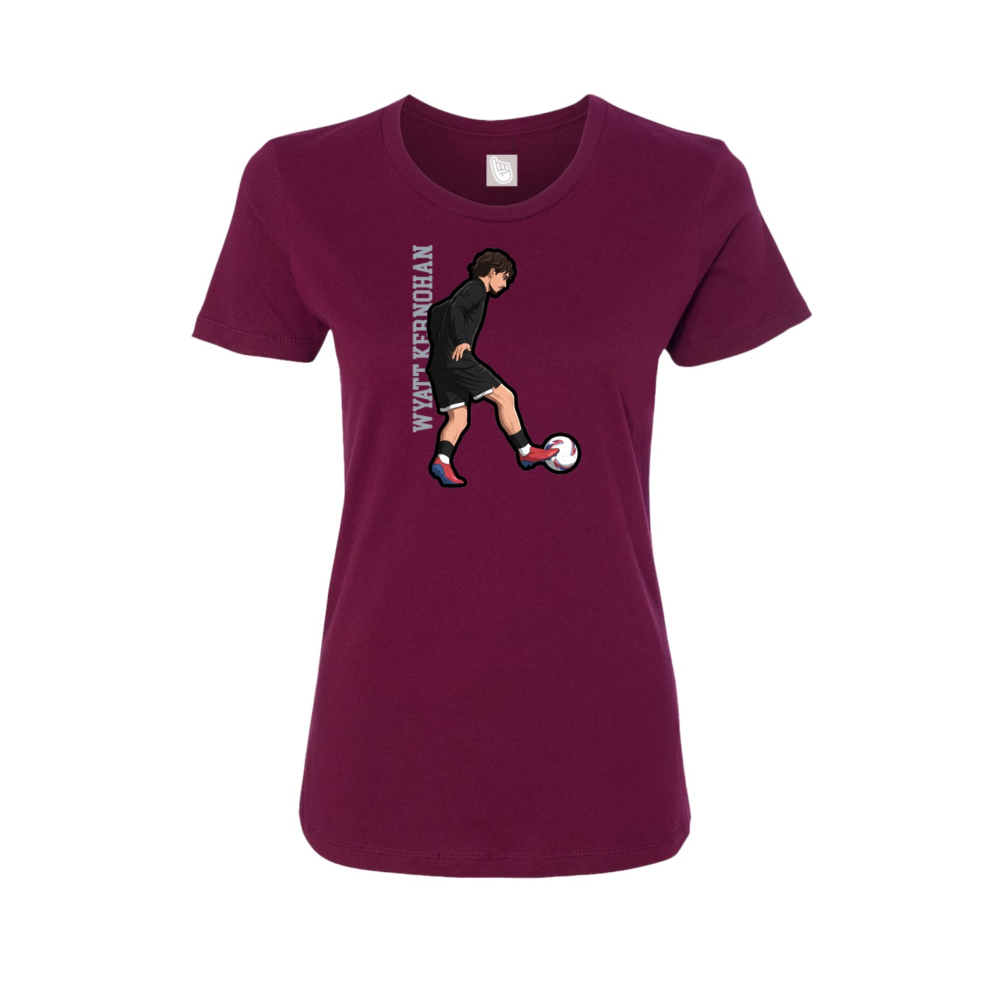 Fitted Women's Tee — Name Vertical in Maroon