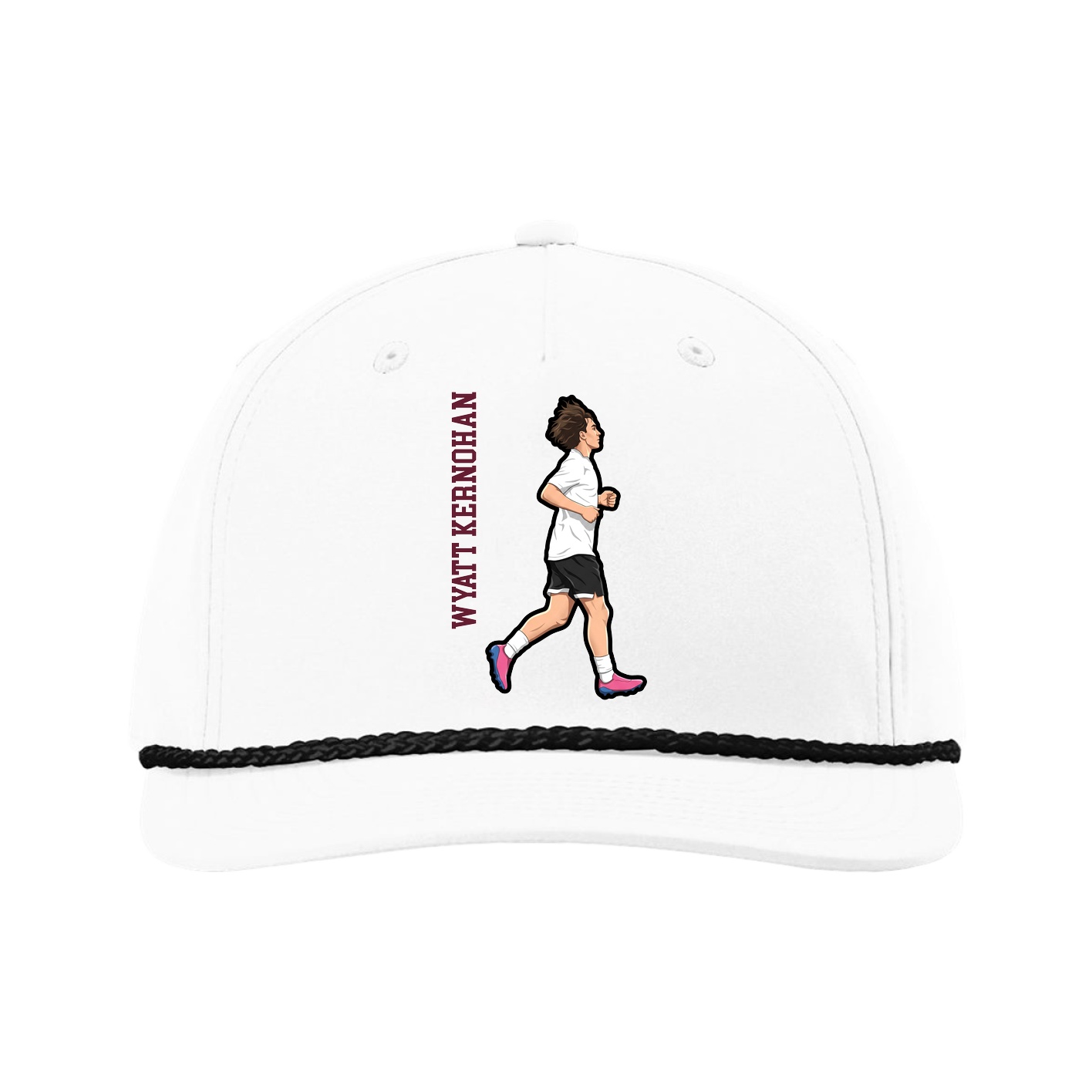Five-Panel Classic Rope Cap — Name Vertical in White