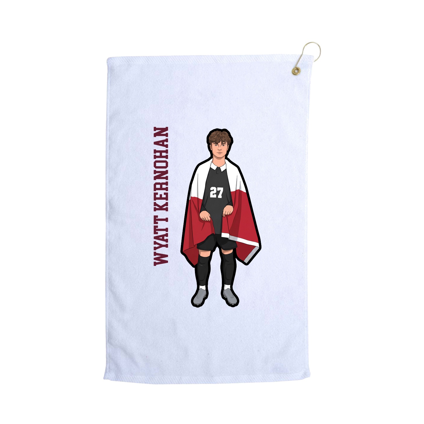 Golf Towel — Name Vertical in White