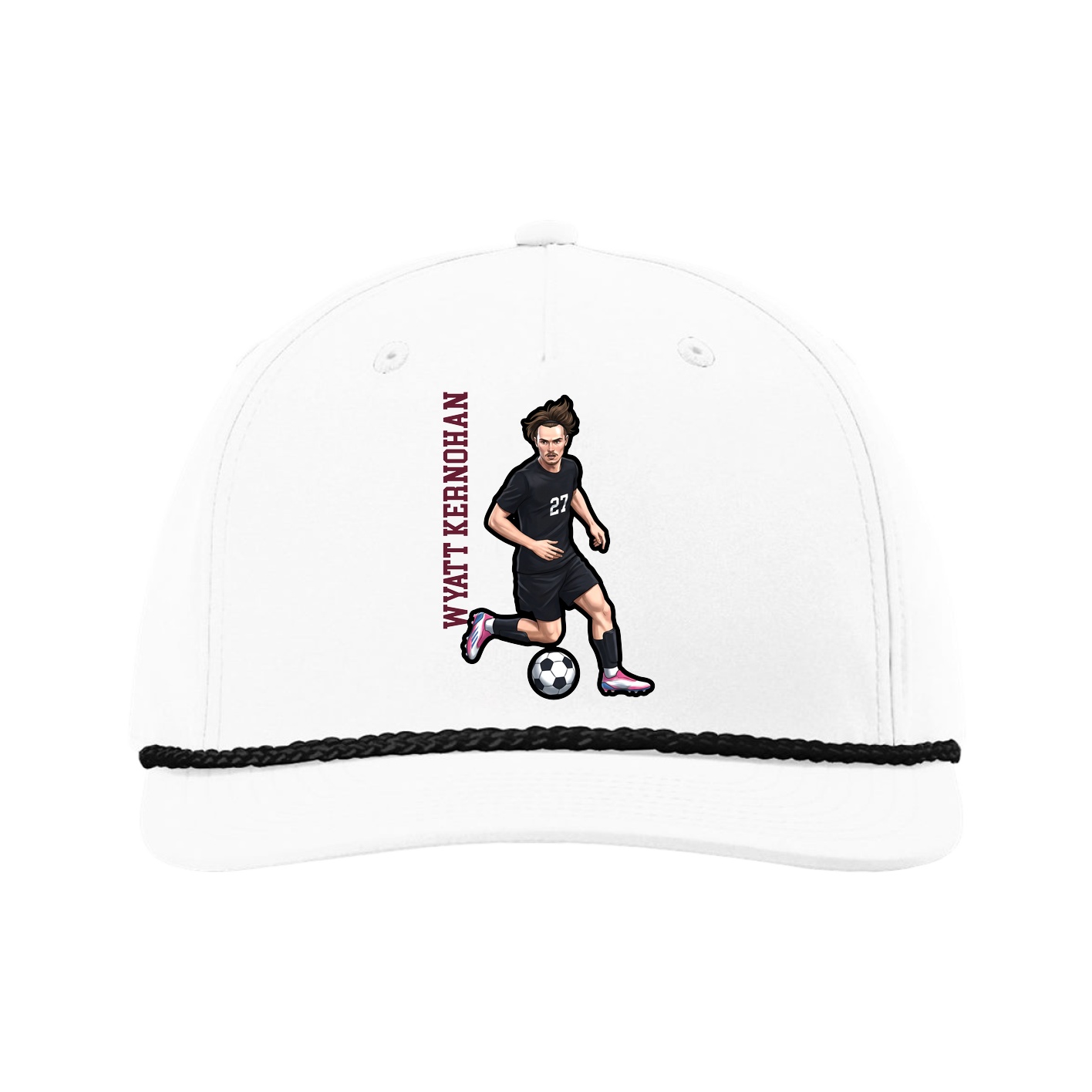Five-Panel Classic Rope Cap — Name Vertical in White