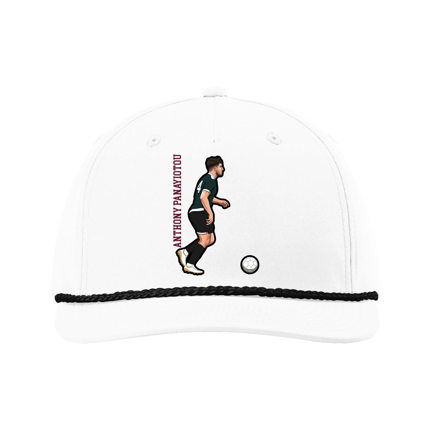 Five-Panel Classic Rope Cap — Name Vertical in White