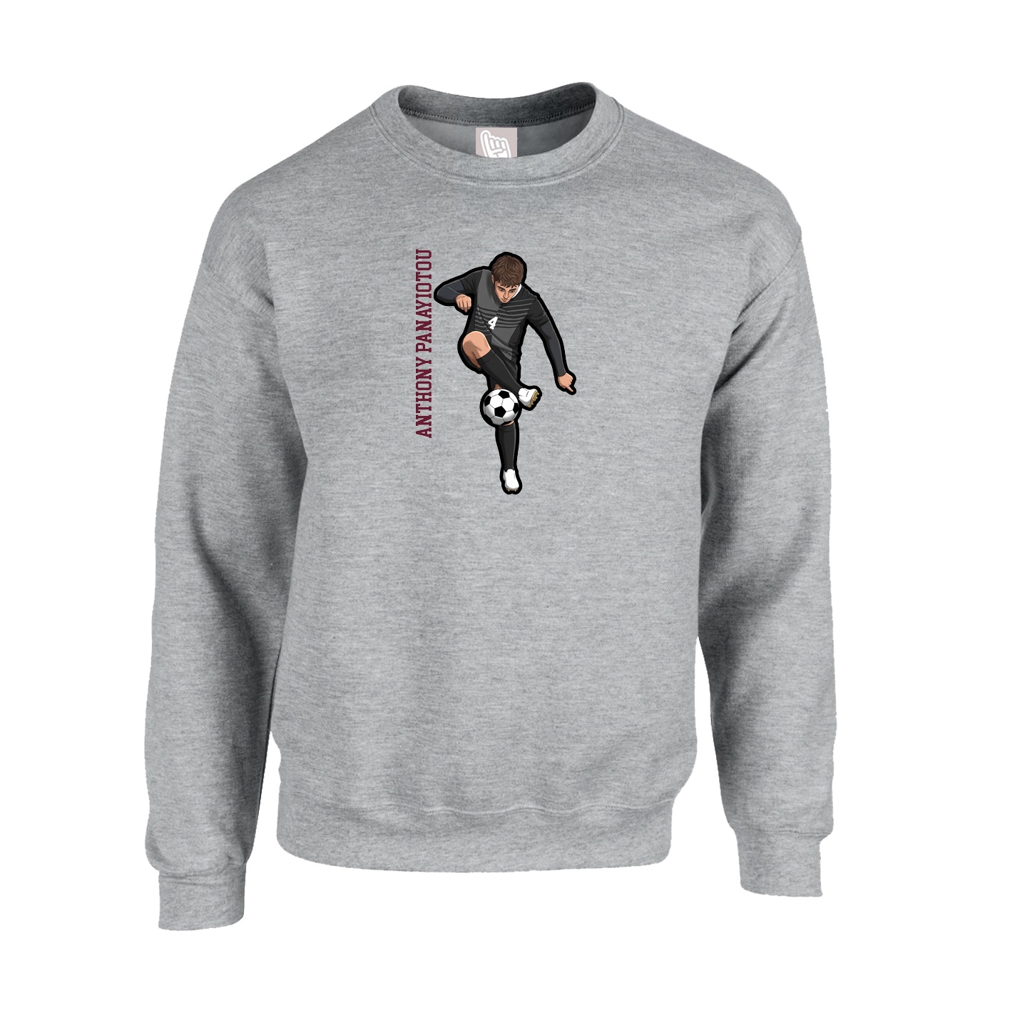 Fleece Crew — Name Vertical in Grey