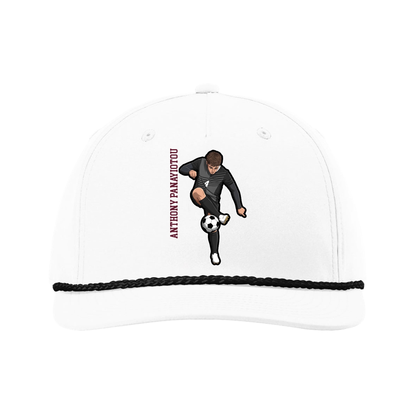 Five-Panel Classic Rope Cap — Name Vertical in White
