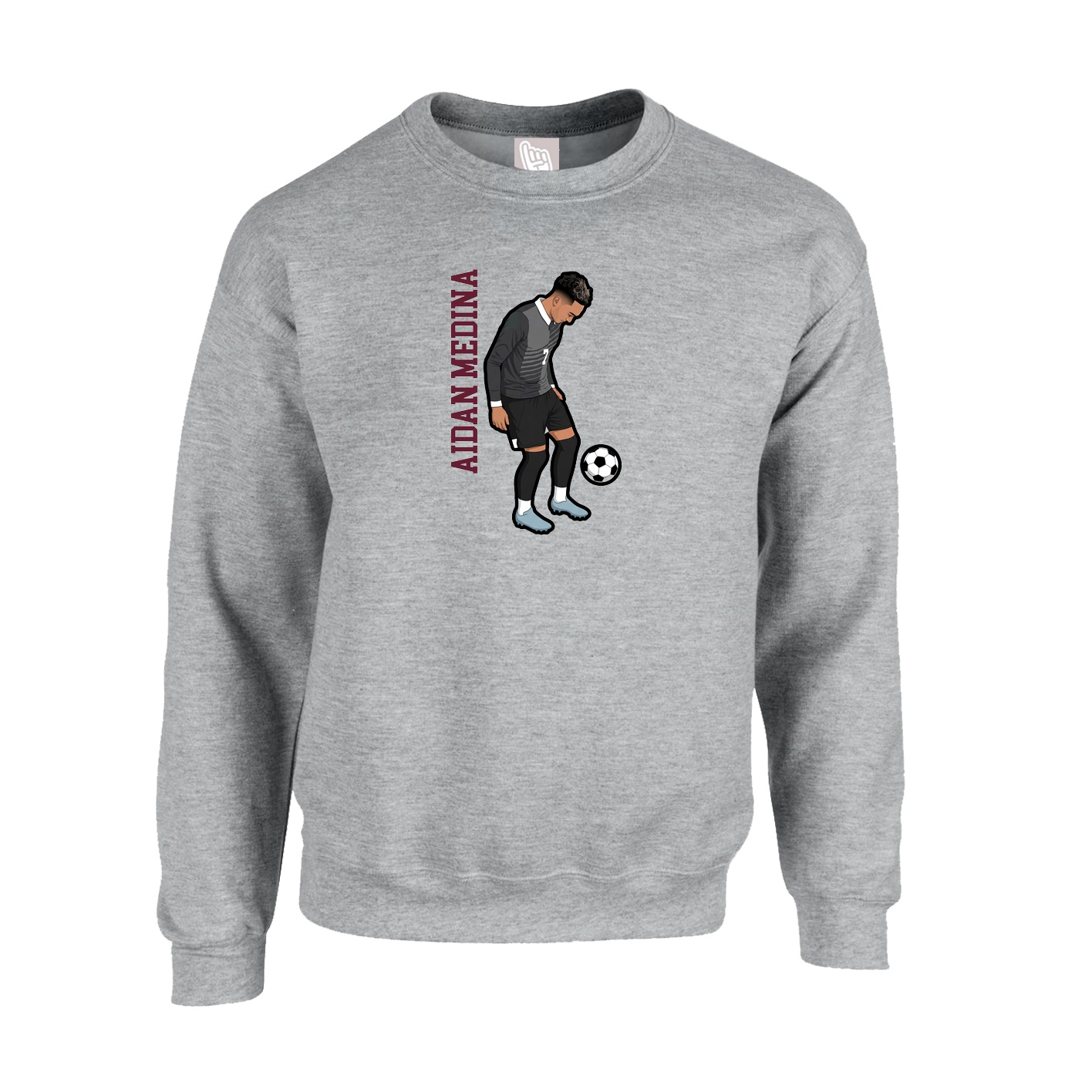 Fleece Crew — Name Vertical in Grey